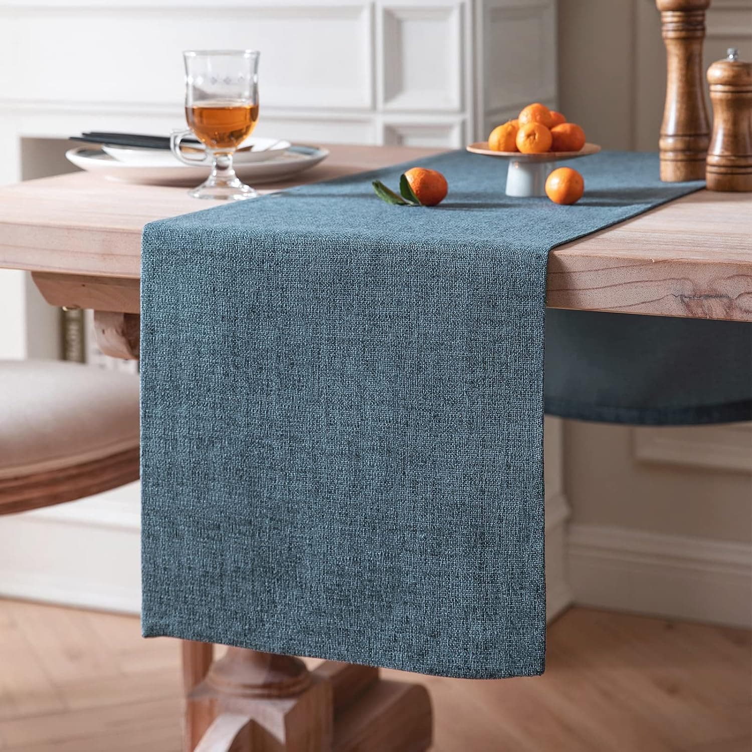 ZeeMart Burlap Style Farmhouse Table Runners 36 Inches Long, Blue Rustic Woven Dining Table Runner for Everyday Use, 14x36 Inches, Blue