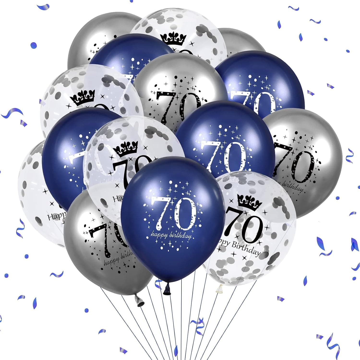 70th Birthday Balloon Decorations, 15PCS Navy Blue Silver 70th Happy Birthday Balloons for Men Women 70 Anniversary Birthday Party Decor Latex Inflatable Confetti Balloon Indoor Outdoor Yard Supplies