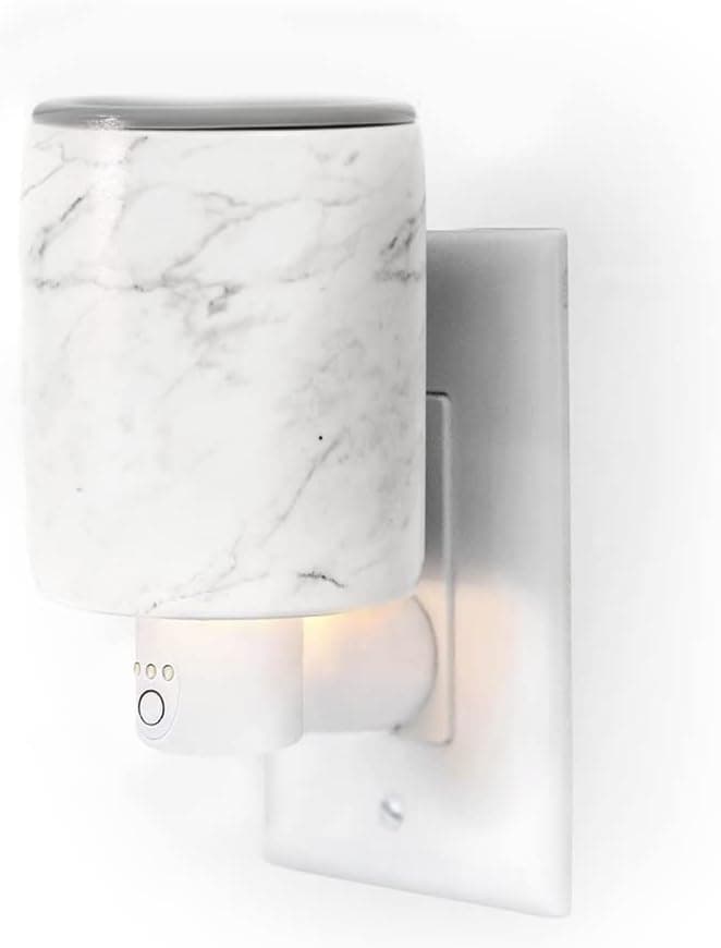 Happy Wax Wax Melt Warmer with 3, 6, and 9 Hour Timer for Scented Wax Melts, Tarts & Cubes - Ceramic, Plug in, Removable No Mess Silicone Wax Dish (Marble Color)