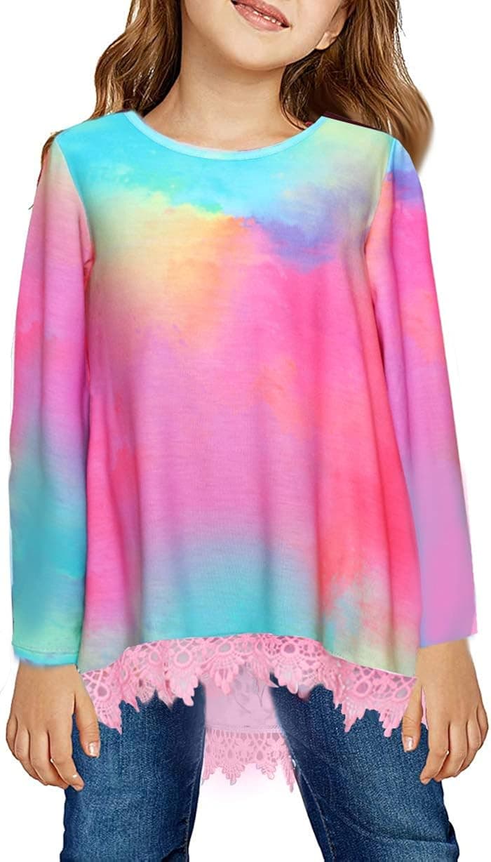 JESKIDS Girls Lace Tunic Tops Unicorn Short/Long Sleeve Loose Blouse T-Shirts with Pockets 4-11 Years
