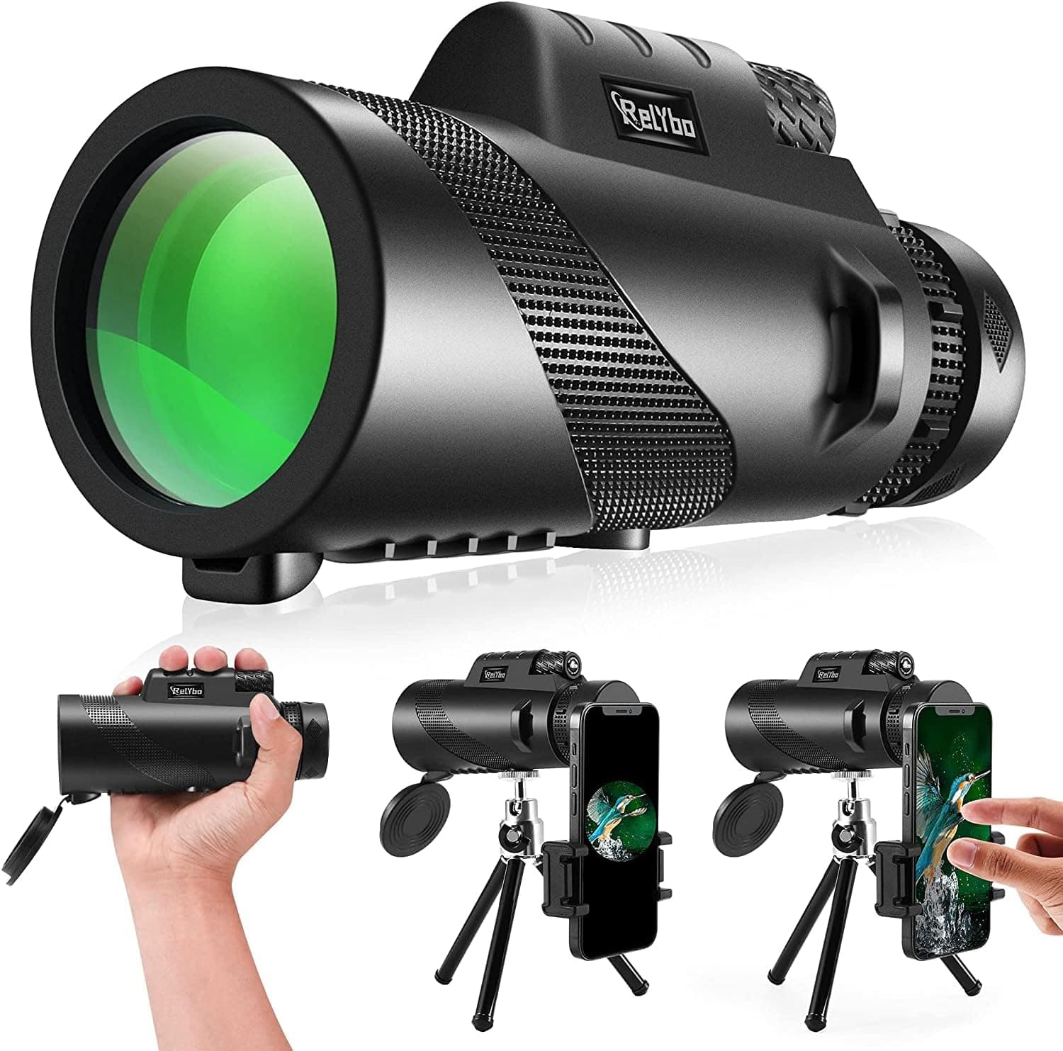 Monocular Telescope for Adults High Powered, 12X50 Monocular Telescope for Smartphone Bird Watching High Definition Waterproof BAK4 Prism Wildlife Camping Scenery by Relybo