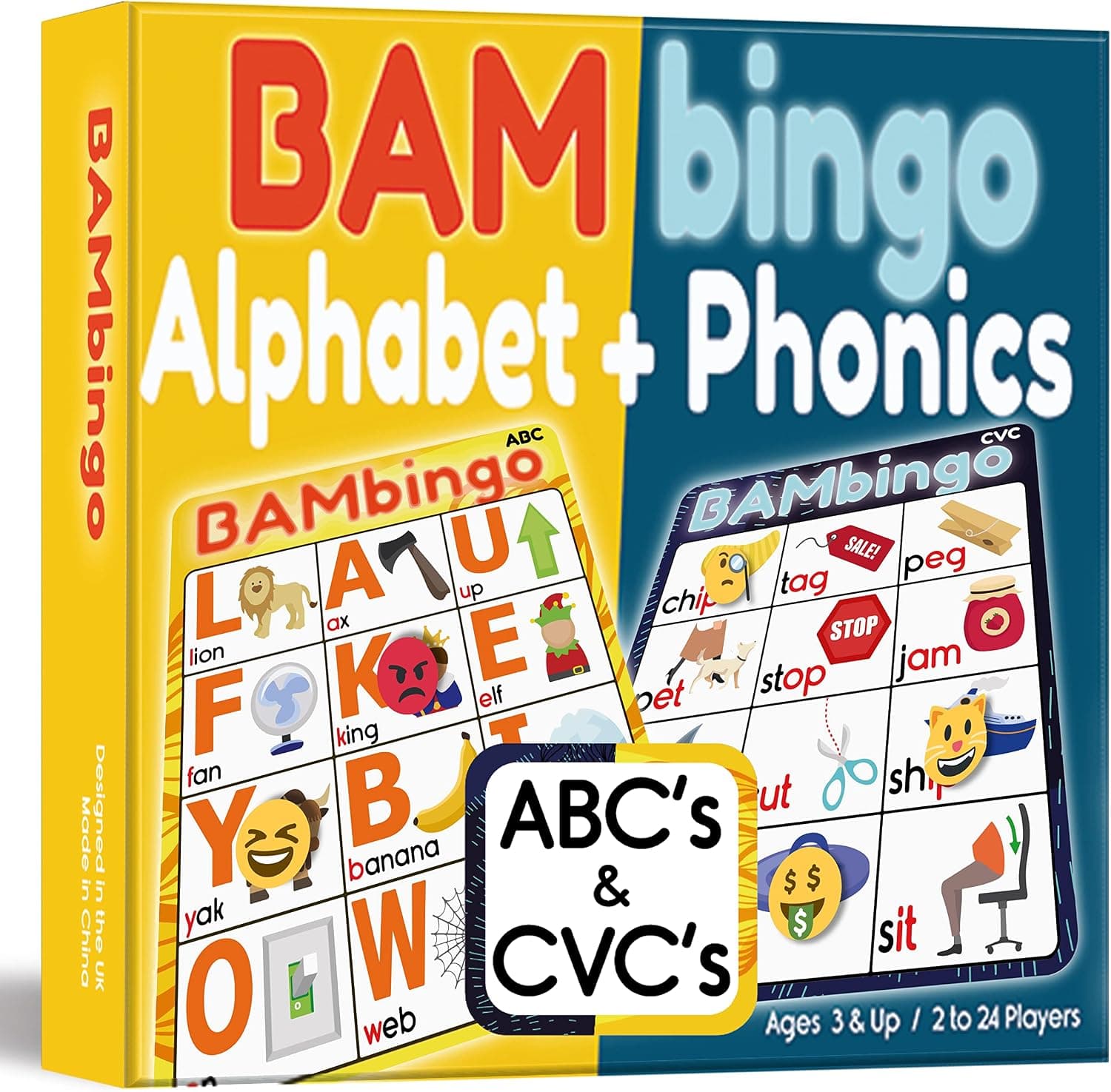 Alphabet Bingo and CVC Words Phonics Bingo - Learning Letter Recognition and Matching with Pictures - Alphabet ABC Games for Preschool, Toddlers, Kindergarten - Phonics Games for Kids Ages 3-6