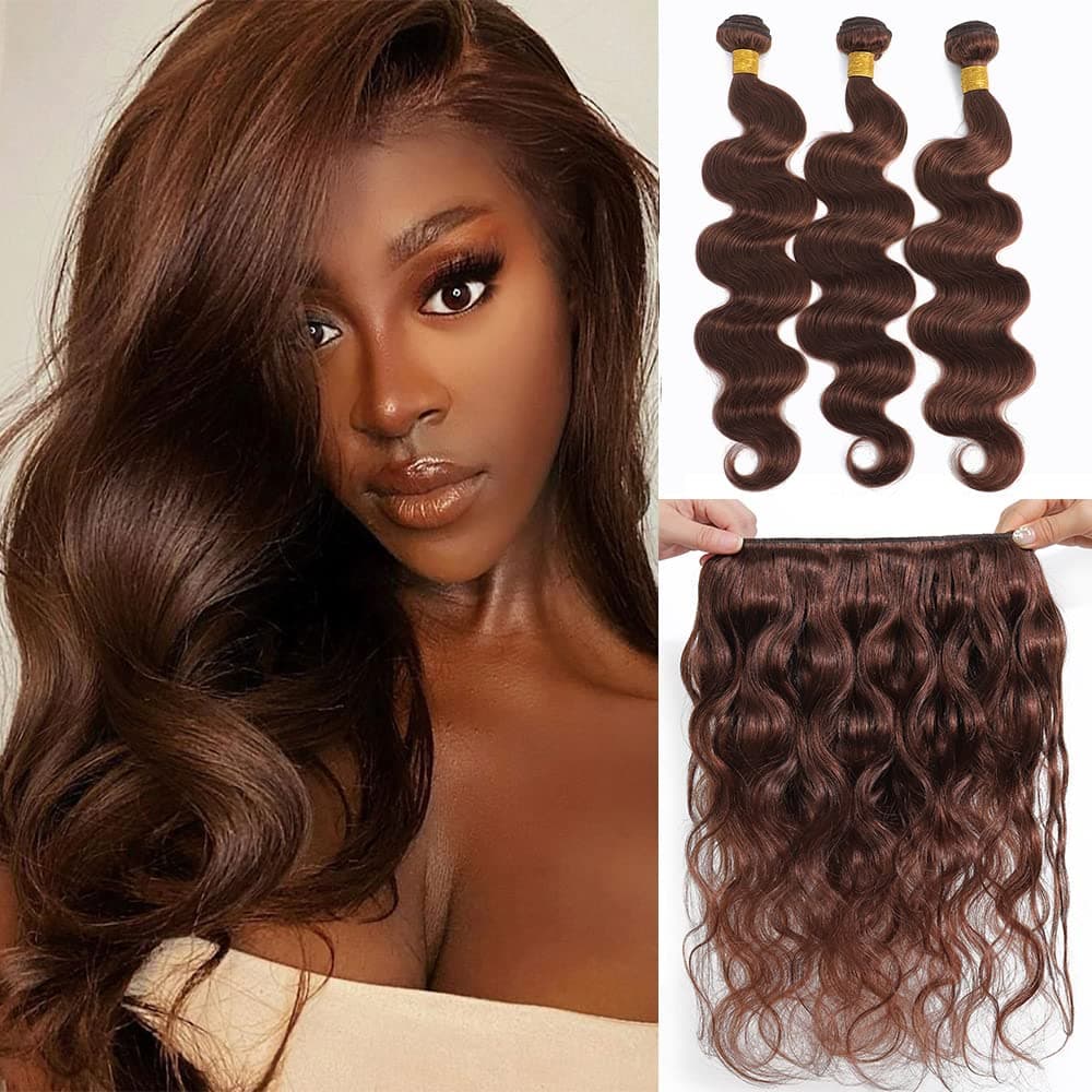 Kapelli Hair 10A Human Hair Bundles Light Brown Brazilian Virgin Hair Body Wave (#4,12 14 14) Brazilian Human hair 100% Unprocessed Virgin Remy Hair Bundles Human Hair Weave