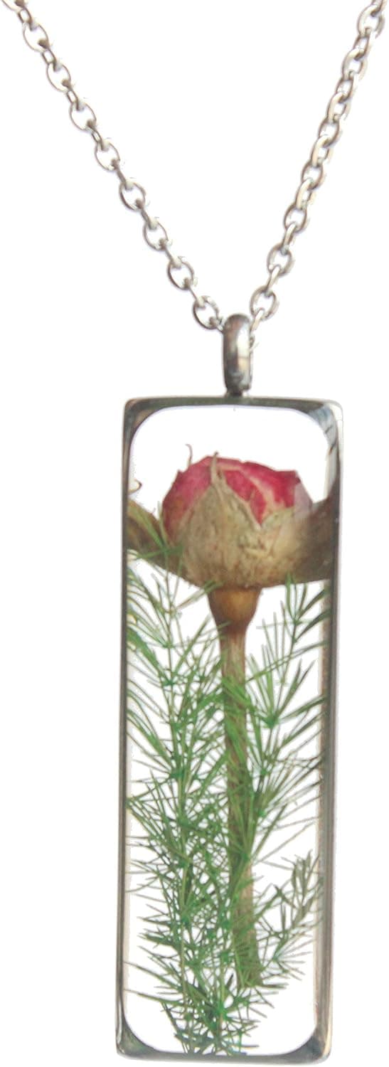 SIEASY Rose Pressed Flower Necklace Real Dried Flower Resin Pendant Jewellery