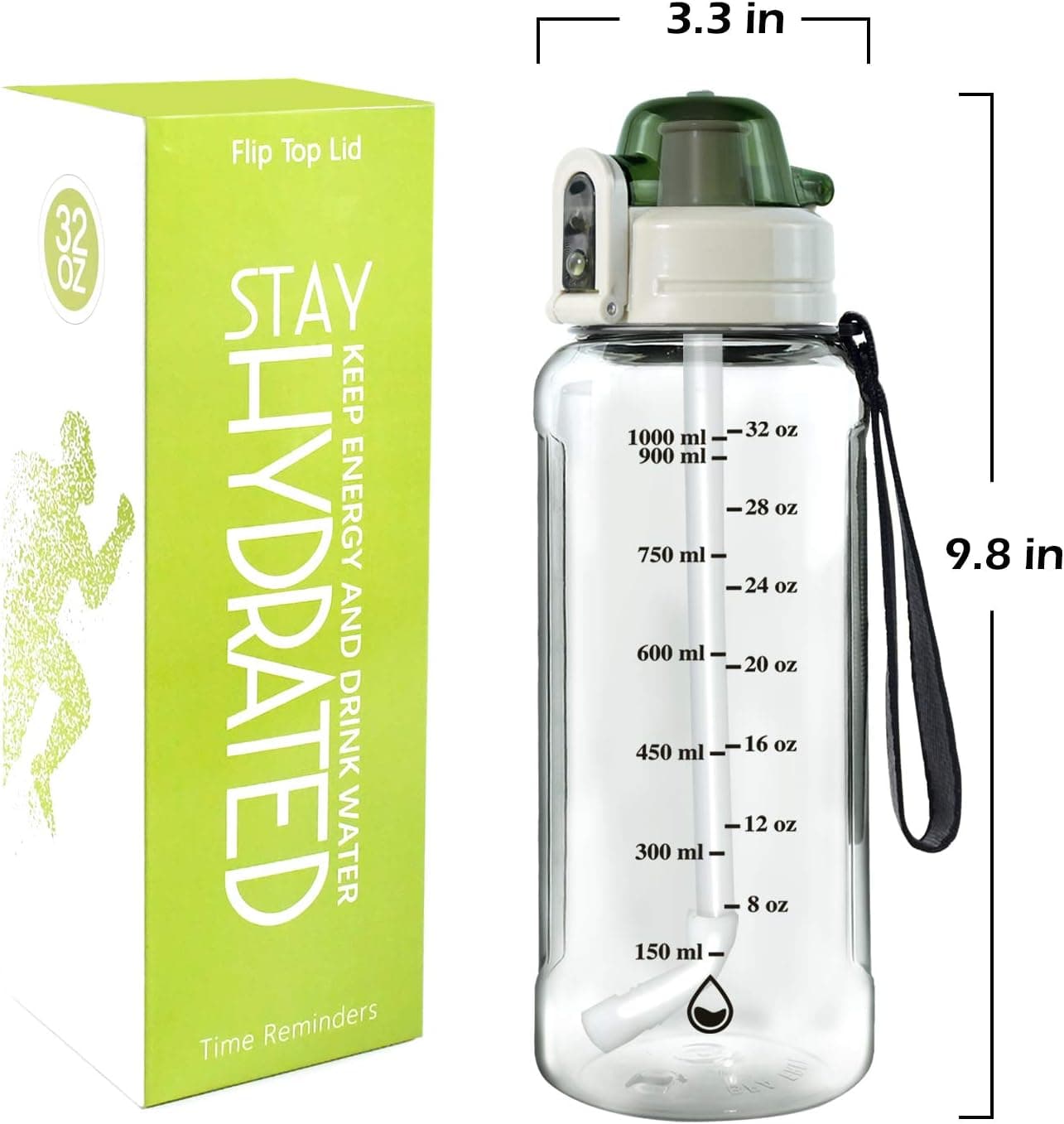 SHARLOVY Water Bottle with Straw, Large Capacity Motivational Water Bottle With Times to Drink More, Flip Top Wide Mouth Clear Water Jug, Reusable Sports Water Bottle Leakproof Tritan Bpa Free