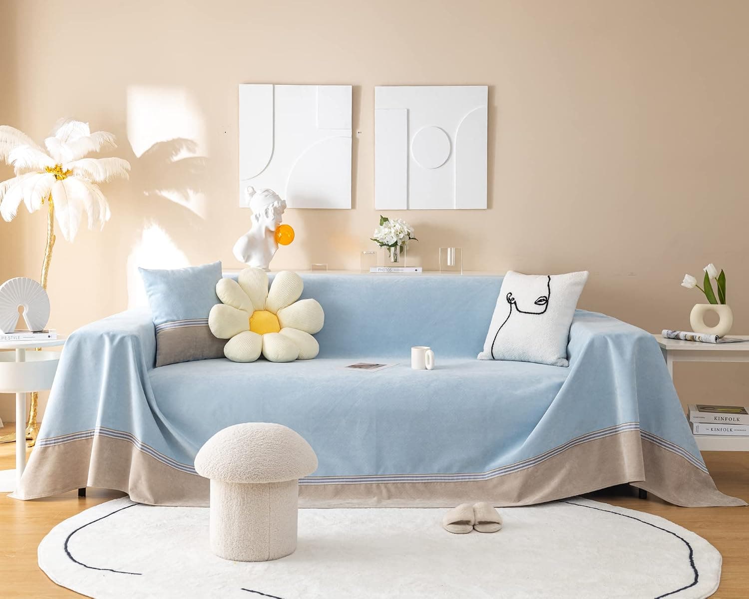 Mxaeyr Waterproof Sofa Cover for Pets, Light Blue Couch Covers for Sectional Sofa, Simple Style Sofa Covers for 1-2 Cushion Couch, Waterproof, Durable and Washable, M 79" x 90"