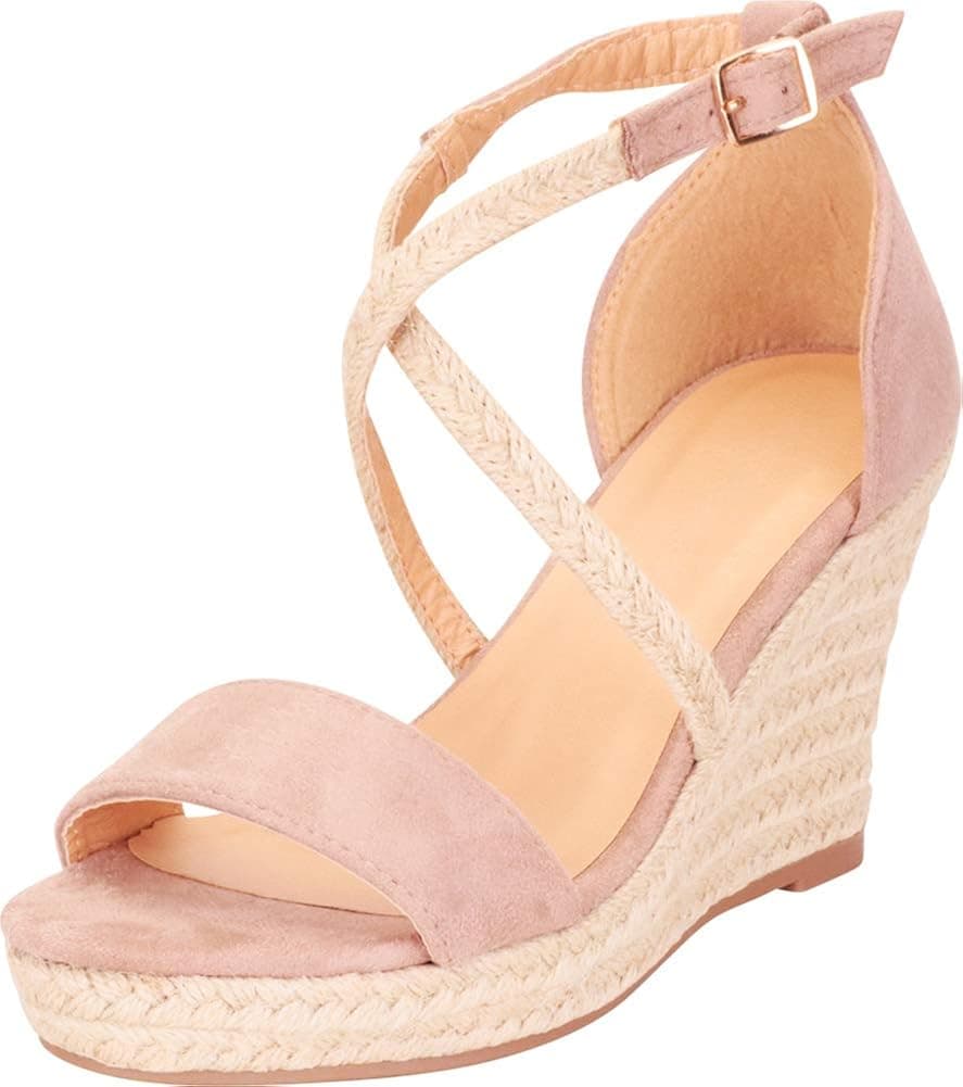 Cambridge Select Women's Crisscross Strappy Espadrille Chunky Platform Wedge Sandal,10 B(M) US,Taupe IMSU