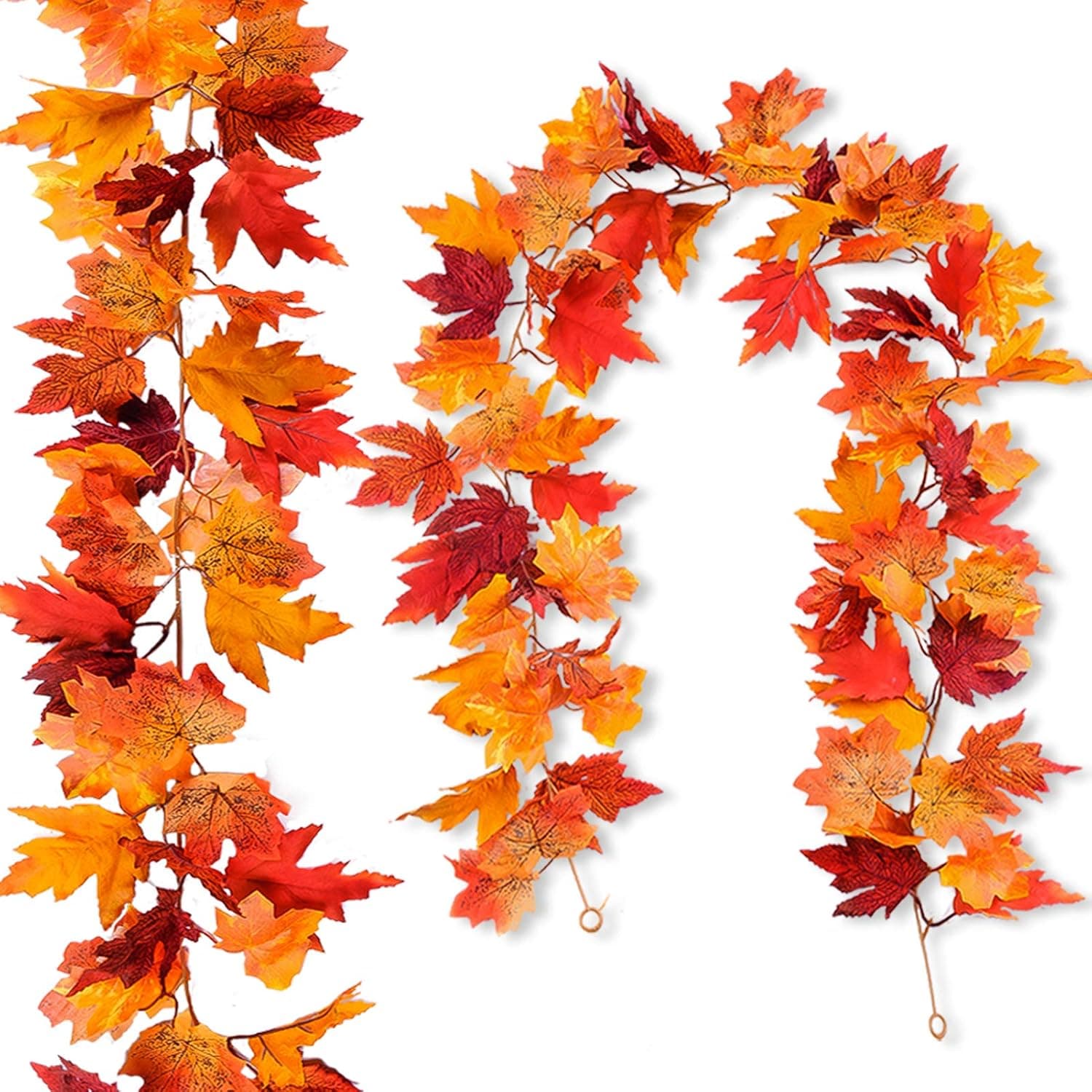 2 Pack Fall Maple Leaf Garland 5.9ft Artificial Autumn Leaves Garland for Thanksgiving Halloween Outdoor Fall Decor (Red)