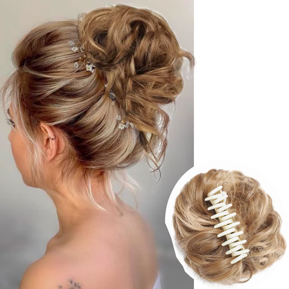QIAORUIXIN Claw Clip in Hair Bun Messy Curly Clip in Claw Hair Hairpieces Combs add Ponytail Hair Pieces Synthetic Hair Extensions for Women(27H22)