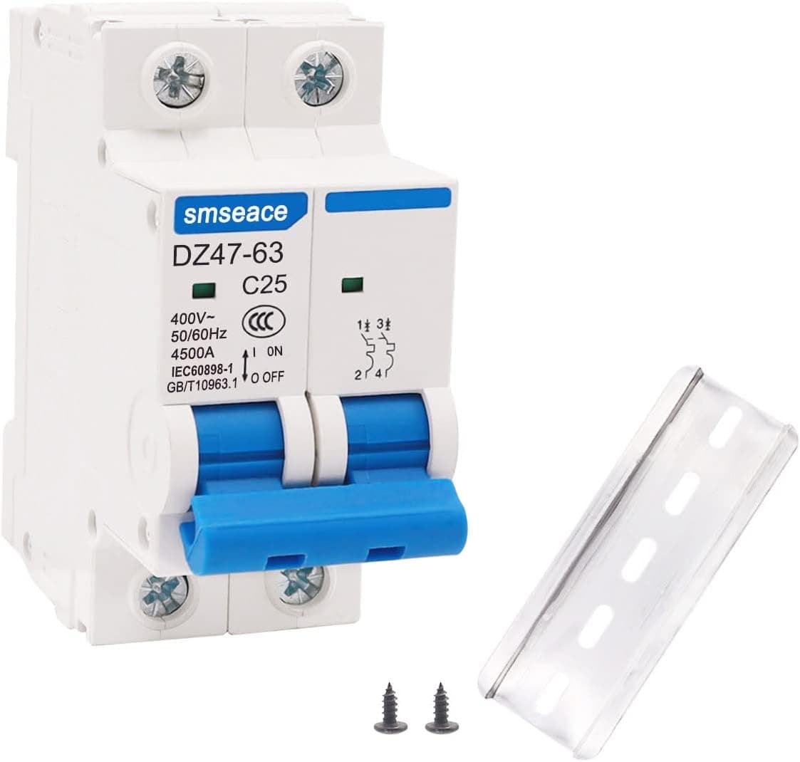 smseace Miniature Circuit Breaker Low Voltage AC 25A 400V 2 Poles DIN Rail Installation DZ47-63 C25