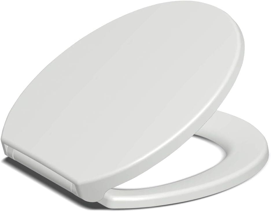 Purelux Toilet Seat with Cover, Thermoplastic Round White, Quiet Close and Quick Release