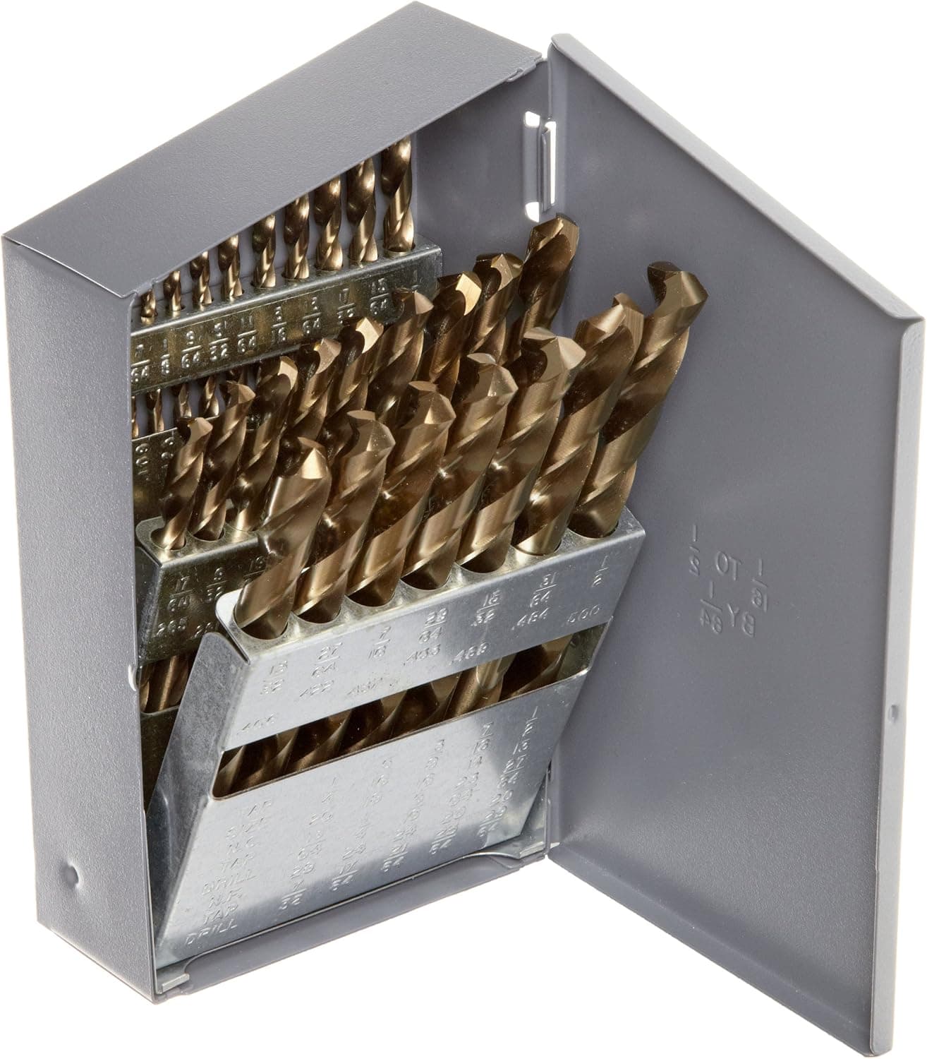 Chicago Latrobe 57850 550 Series Cobalt Steel Jobber Length Drill Bit Set with Metal Case, Gold Oxide Finish, 135 Degree Split Point, Inch, 29-piece, 1/16" - 1/2" in 1/64" increments