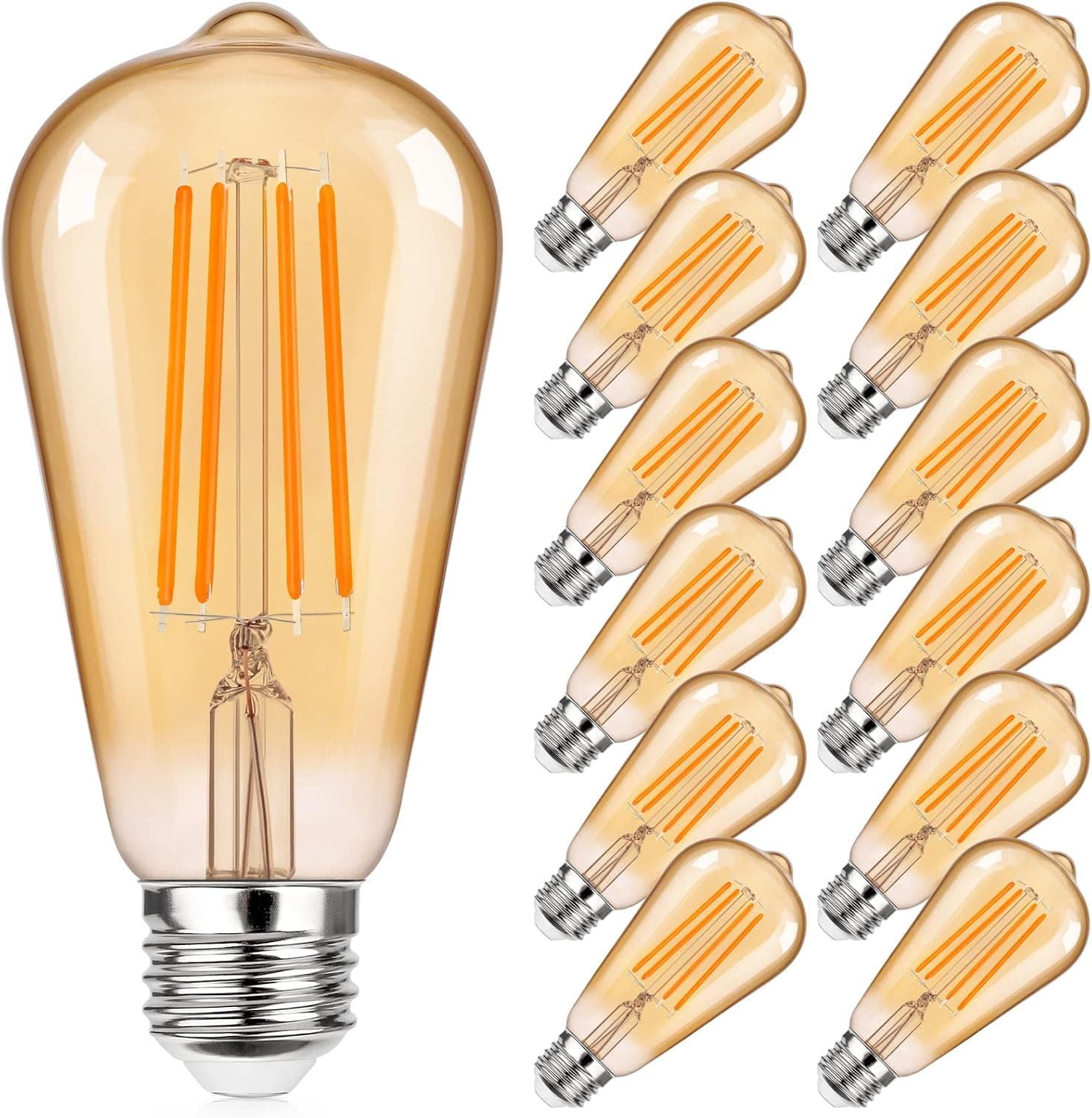 MAXvolador Vintage LED Edison Bulb 60W Equivalent 800 lumens, 6W ST58 LED Filament Light Bulbs, Amber Warm 2200K Antique Style Lighting, E26 Medium Screw Base, CRI 85+, Non-Dimmable, Pack of 12
