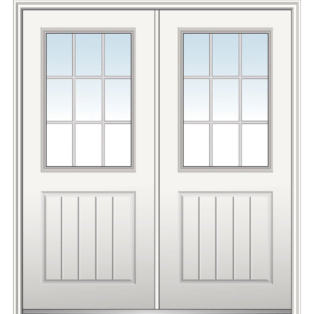 National Door Company Z029802R Fiberglass Smooth, Primed, Right Hand In-Swing, Exterior Prehung Door, Clear Glass 1/2 Lite 1-Panel Planked 72"x80"