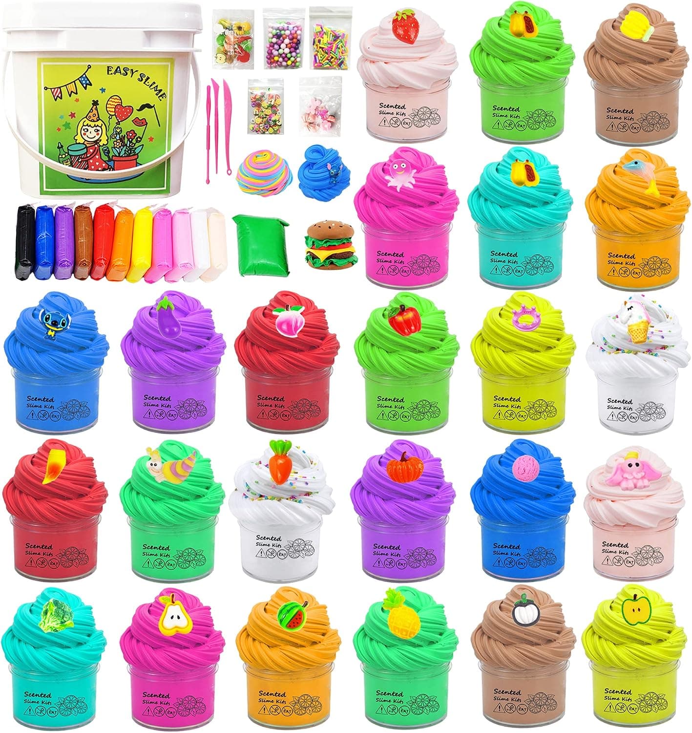 ICHICHI 33 Pack DIY Slime Kit,24 Pack Colorful Butter Slime and 12 Color Modeling Clay Kit for Kids Gifts, School Games, Party Favors, Super Soft Stress Relief Toys for Girls Boys