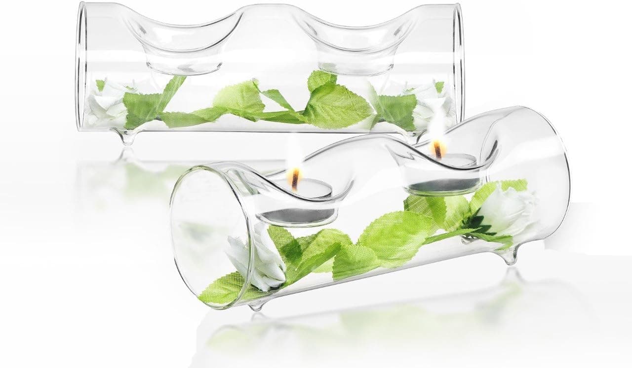 JoyJolt Set of 2 Double Clear Glass TeaLight Candle Holders Centerpiece TeaLight Holder