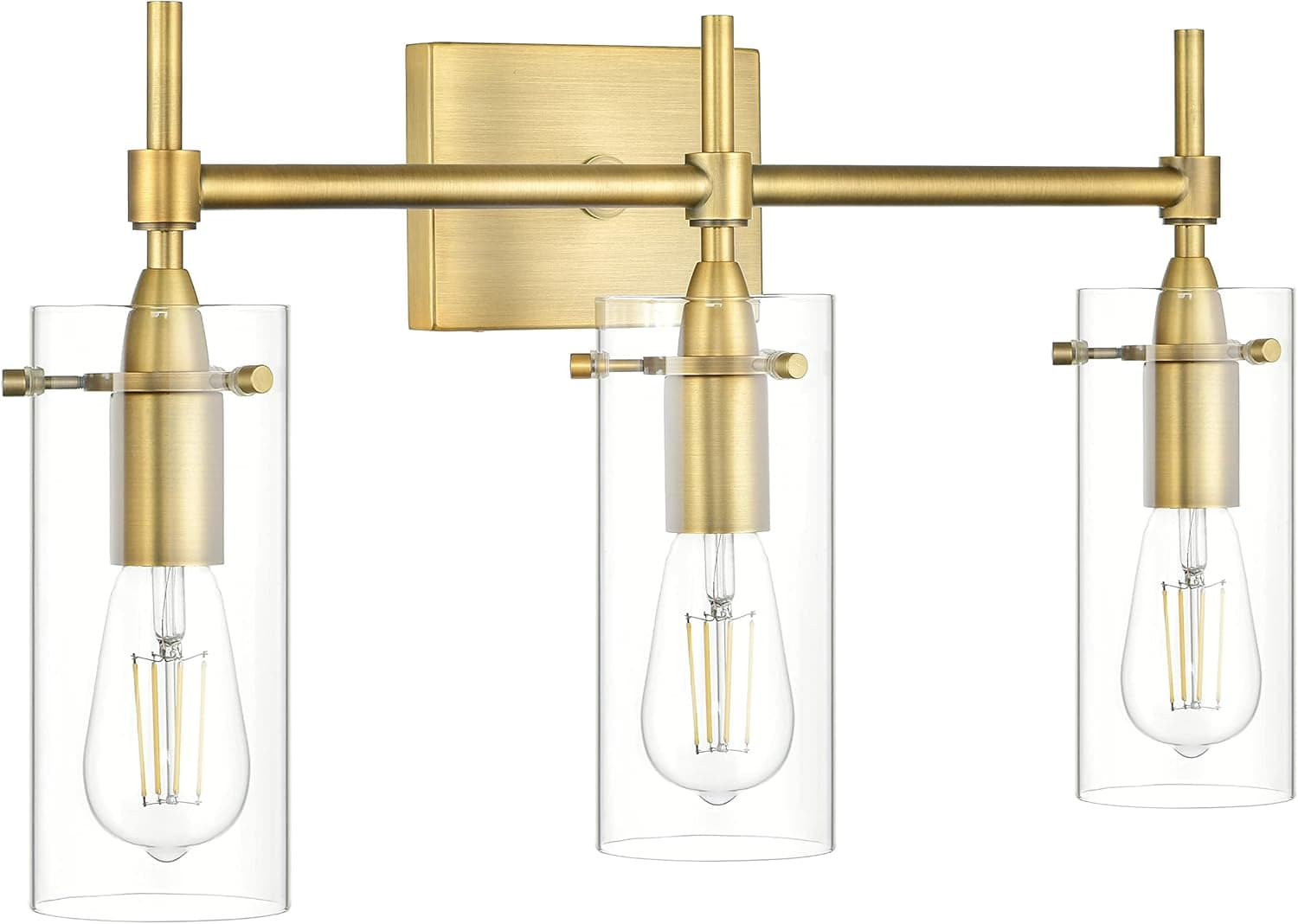 Linea di Liara Effimero Modern Farmhouse Bathroom Vanity Lights Fixtures 3 Lights Over Mirror Gold Vanity Lights for Bathroom Light Fixtures Industrial Lighting Clear Glass Covers, UL Listed