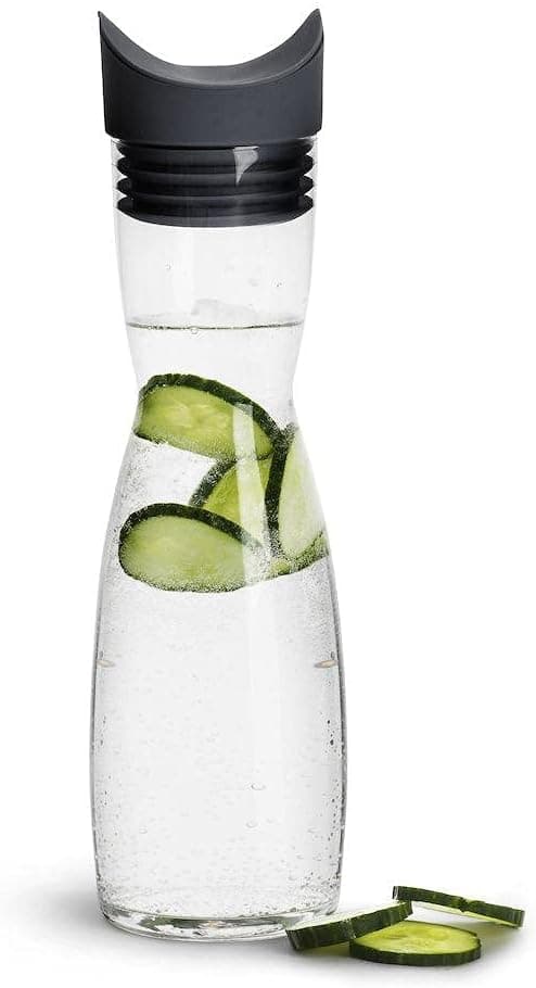 Sagaform Silicone Flip Top Glass Carafe, 34 oz, Gray