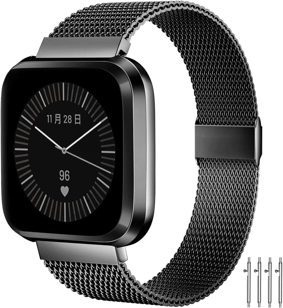 MioHHR Bands Compatible with Fitbit Versa/Fitbit Versa 2/Fitbit Versa Lite for Women Men, Breathable Stainless Steel Strap, Adjustable Replacement Wristband Accessories for Fitbit Versa -Black Small