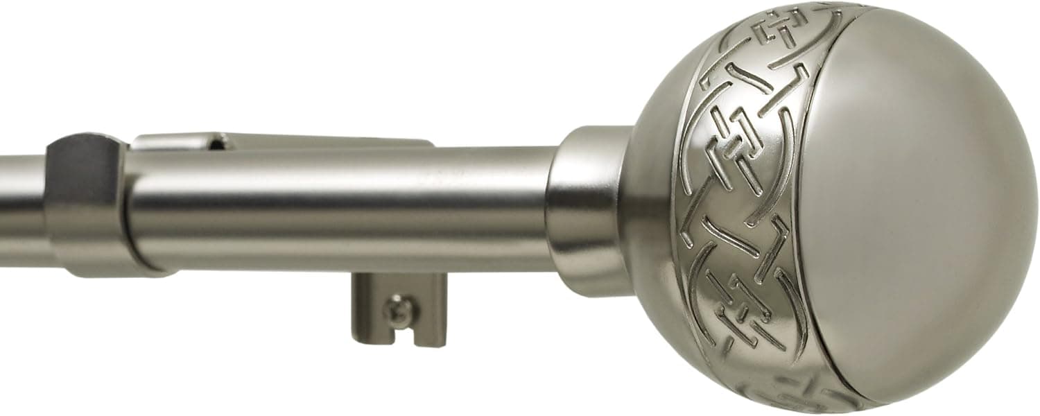 Kenney Chained Ball 3/4" Standard Decorative Window Curtain Rod, Satin Nickel, 36-66"
