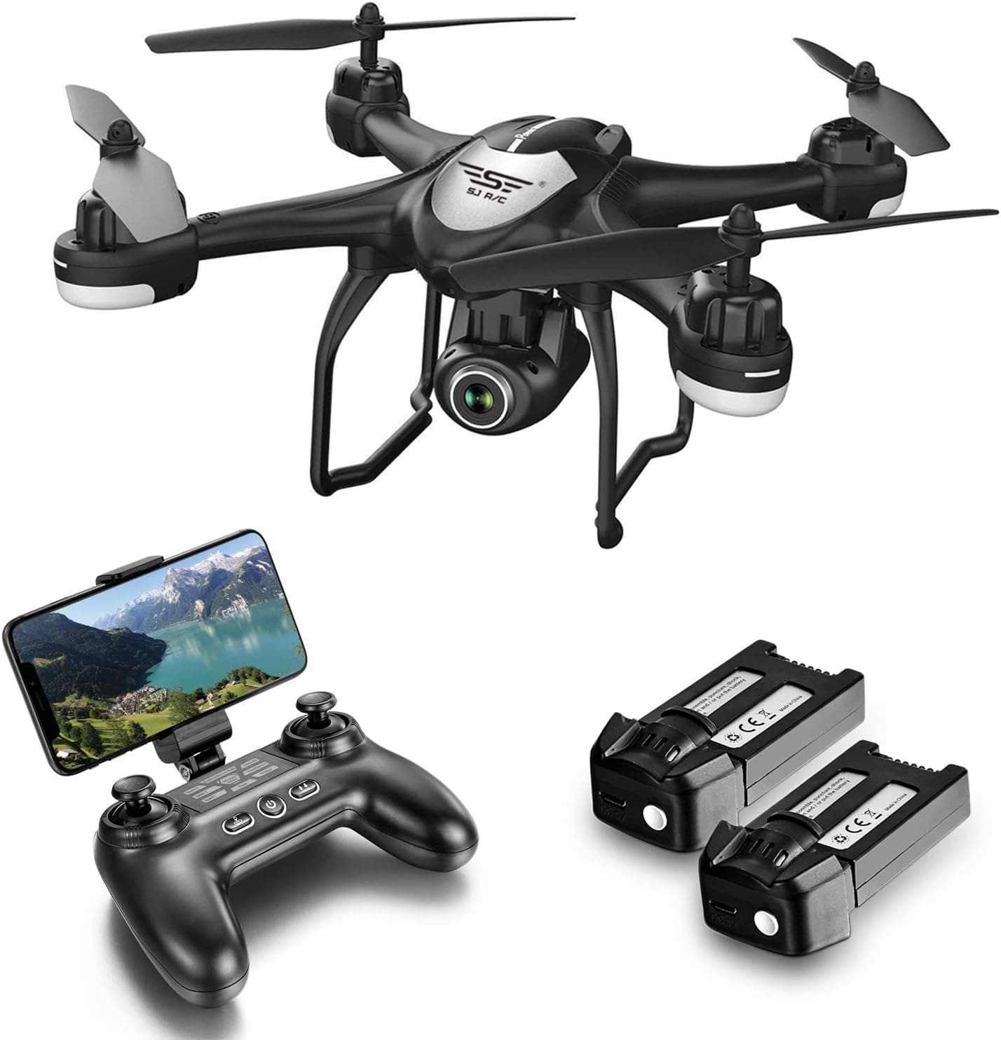 GPS FPV RC Drone with Camera Live Video and GPS Return Home Quadcopter with Adjustable Wide-Angle 720P HD WiFi Camera- Follow Me, Altitude Hold, Intelligent Battery Long Control Range by Super Joy, Black