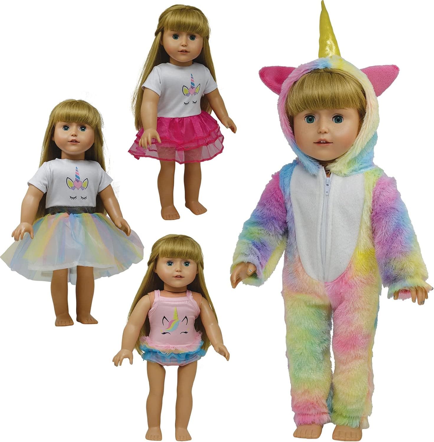 Doll Unicorn Clothes Dresses and Pajamas Onesie Outfit Set - fits 18 Inch and fits 18 Inch Dolls - Clothing and Accessories for 18 inch Dolls