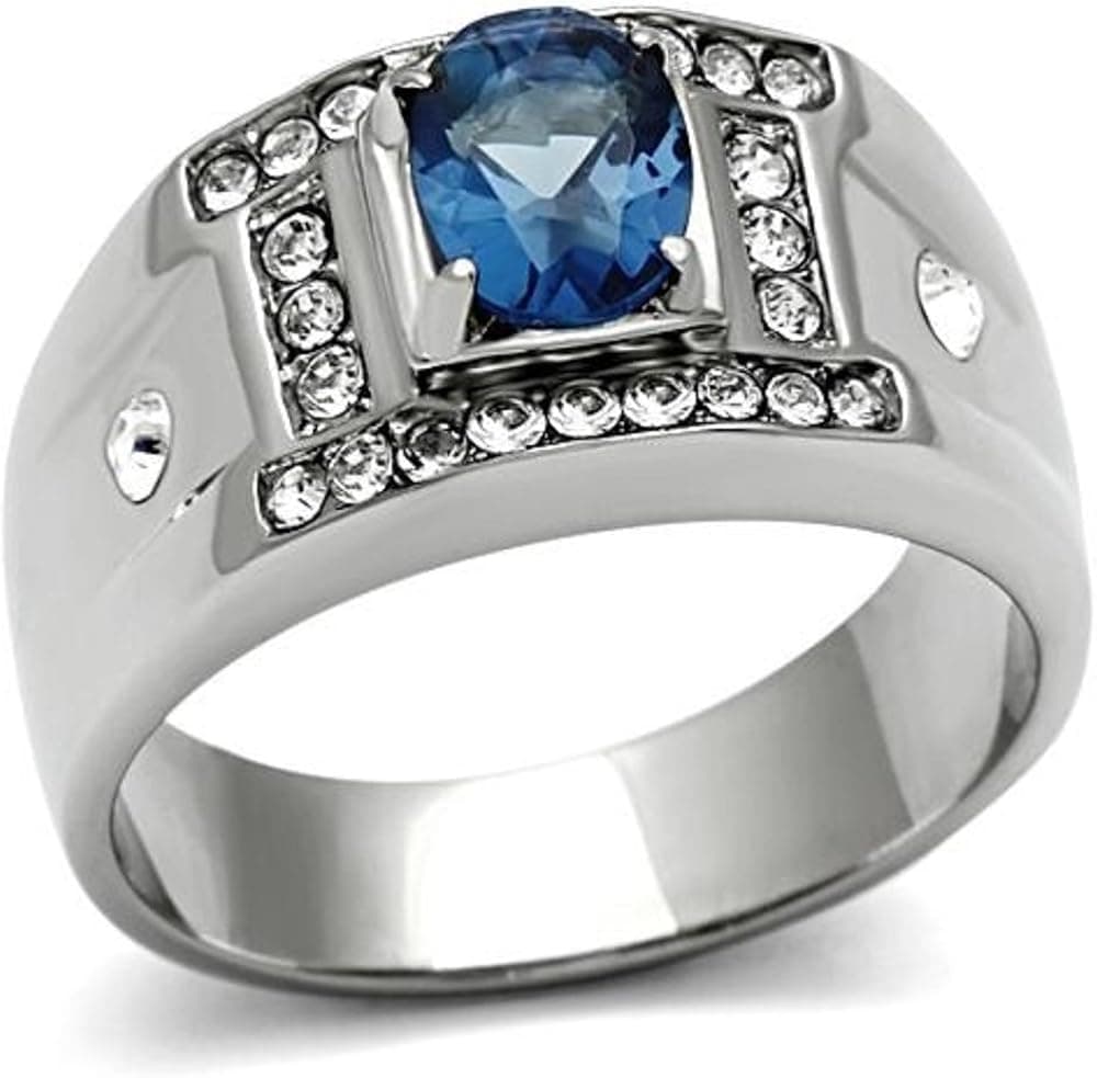Doublebeez Jewelry Men's Stainless Steel Dark Blue Oval Faceted Ring