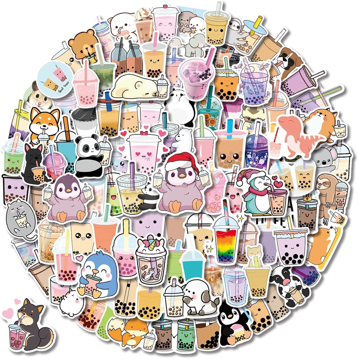 Boba Stickers 105PCS Kawaii Bubble Tea Stickers,Drink Stickers, Vinyl Cute Tea Stickers Gifts,Asthetic Stickers,Water Bottle Sticker Pack for Teens Girls Kids