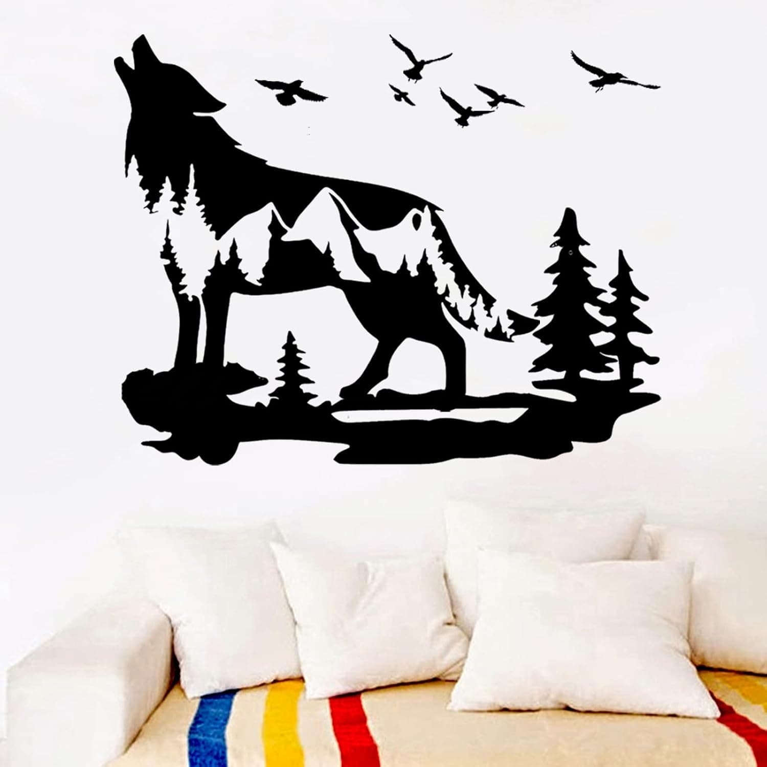 Timberwolf Wall Sticker, Art Mural Animal Bird Sticker Decorative Removable Black Wolf Wall Sticker Suitable for Bedroom Living Room Classroom Game Room Office Wall Decor