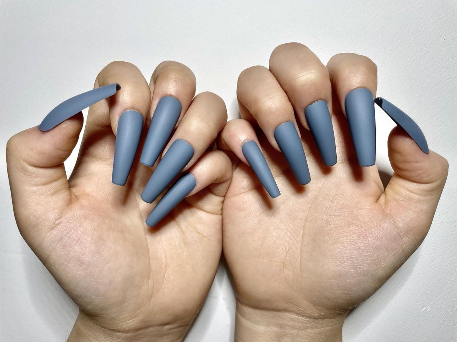 FL Press On Nails, Long Ballet Style Fake Nail for Women and Girls,the Artificial False Coffin Nails with Waterproof Glue and Removable Jelly Glue for Every Pretty Beauties (Gray)