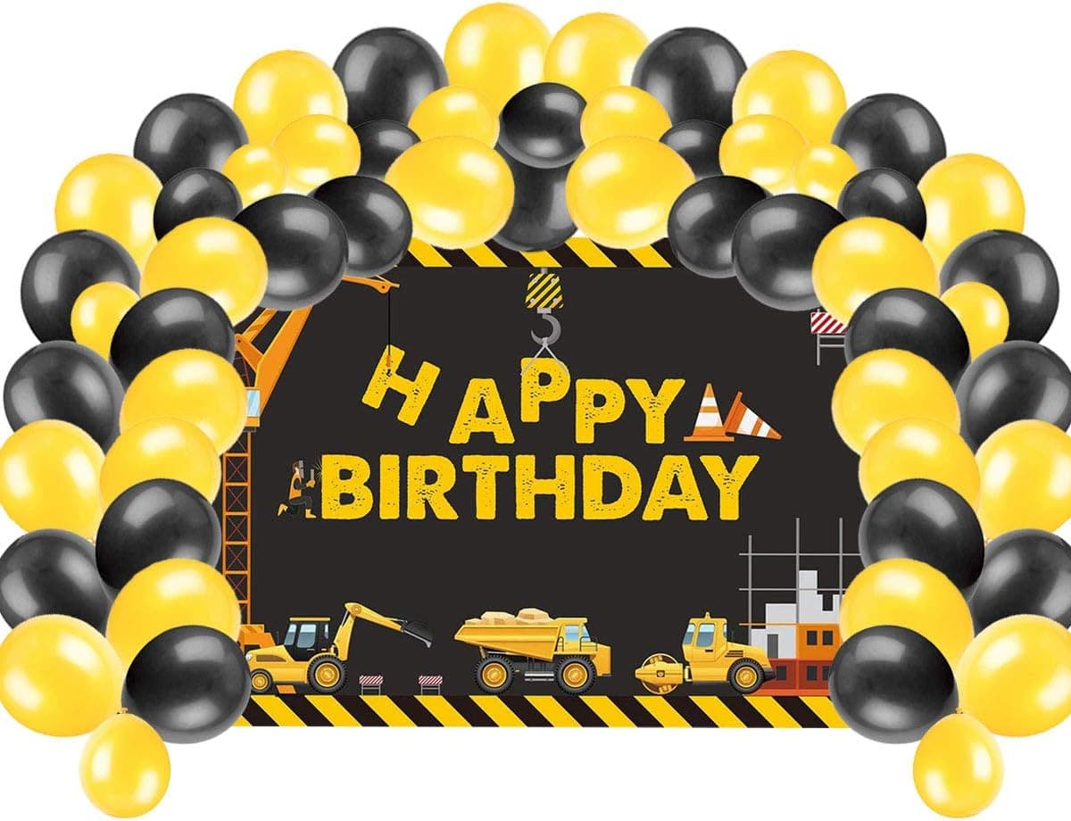 Amzparty Construction Birthday Party Supplies Decorations, Backdrop and Balloons Kit for Kids Photo Background, Gift for Girls or Boys