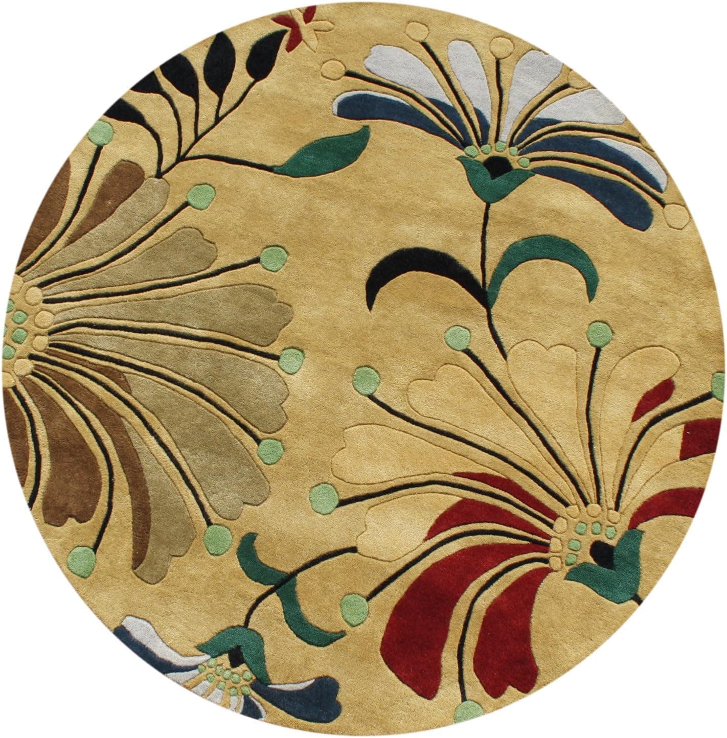 ZnZ Rugs Gallery, 20033_6Ft R, Hand Made Cornstalk New Zealand Blend Wool Rug, 1, Black, Rust, Blue, Green,Olive green, 6Ft R'