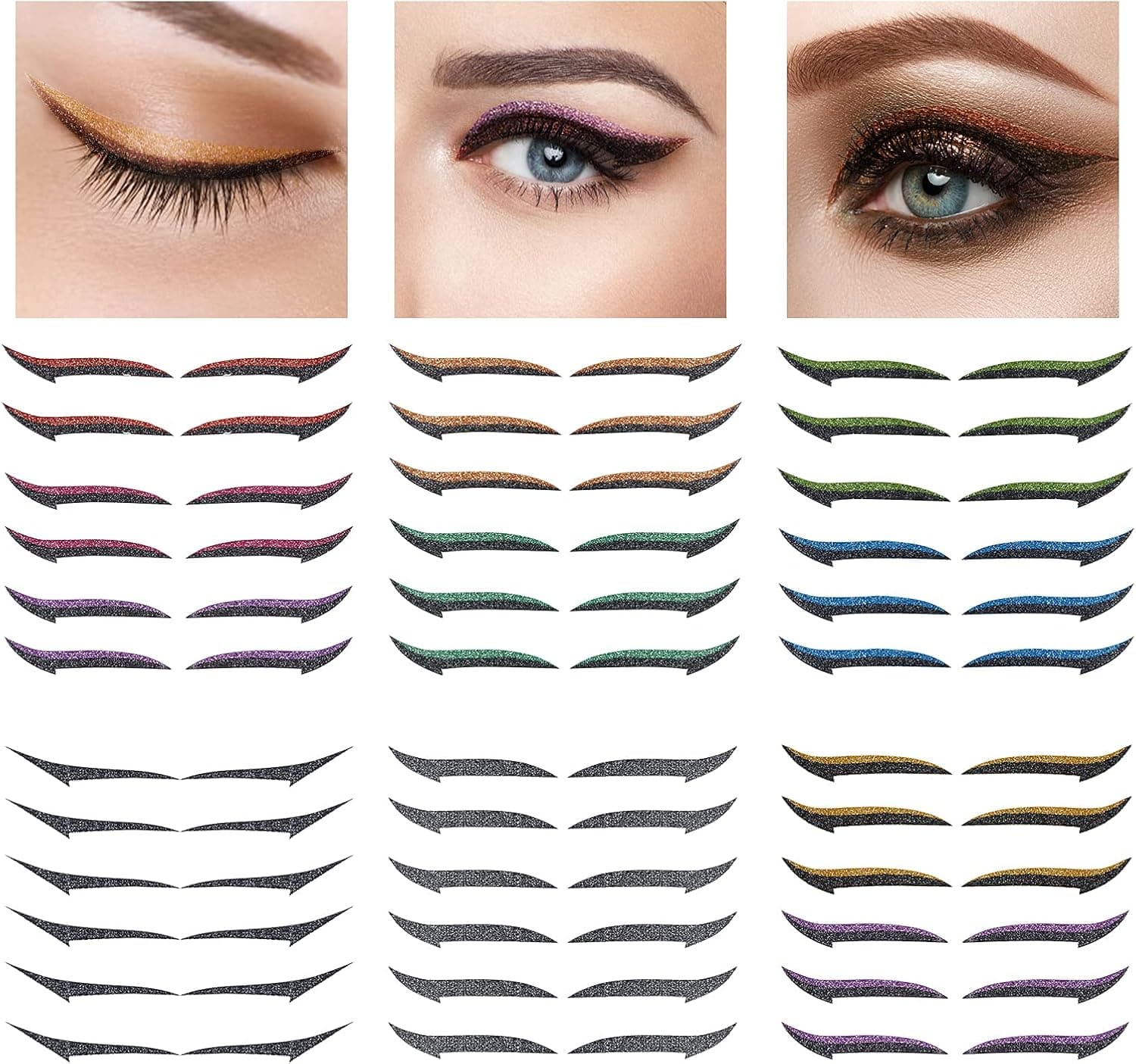 36 Pairs Eyeliner Stickers, Waterproof Quick Application Self-Adhesive Eye Line Strip Sticker, Cat Eye Makeup Paper Eyelid Stickers, Eyeliner Stickers for Eyes with Wings (36Pairs Mixed)