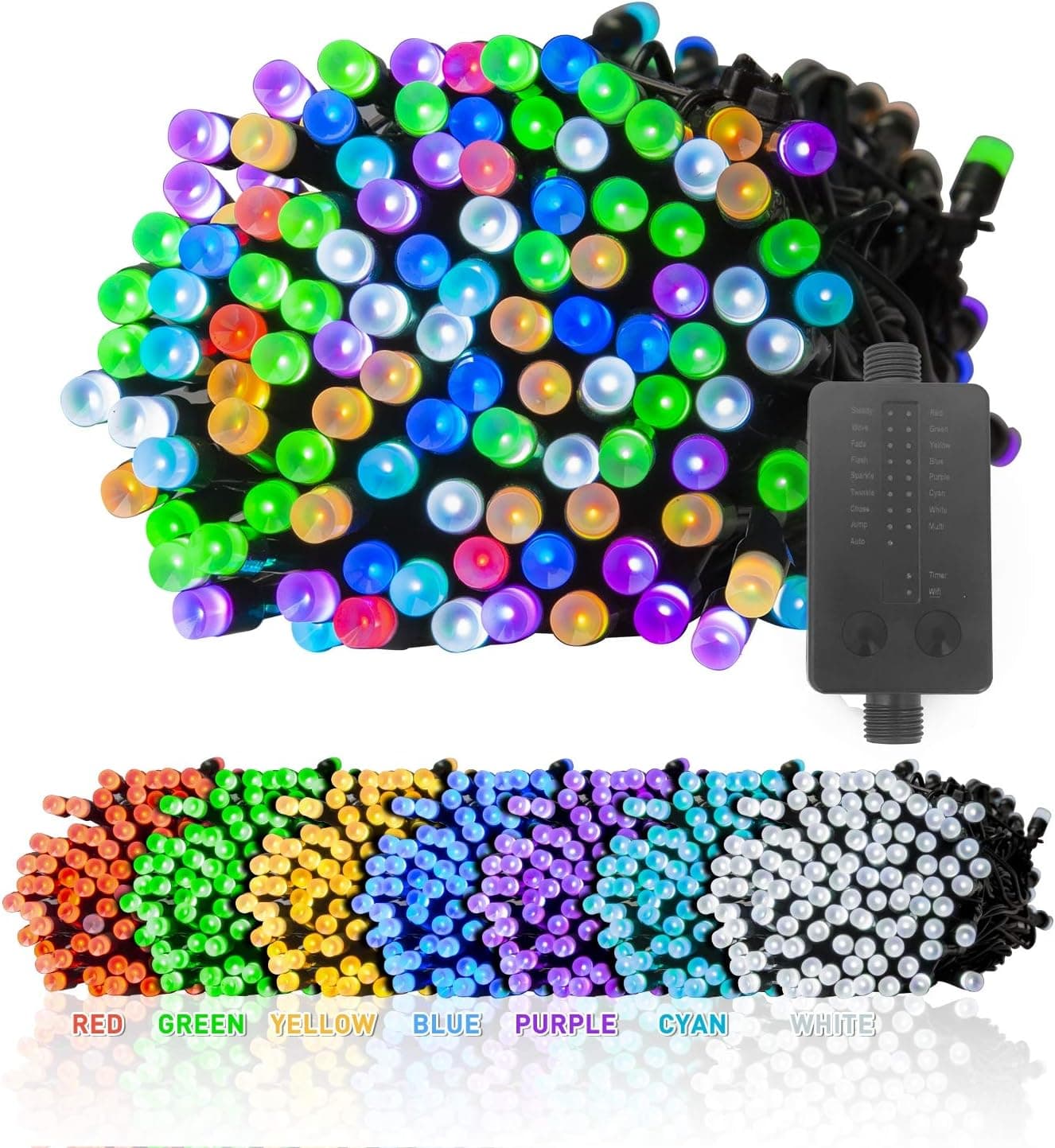 Vanthylit 200 LED RGB String Lights with Green Wire Twinkle Christmas Light Decorations for Indoor and Outdoor Decoration