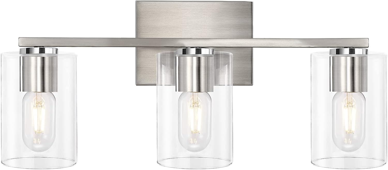DRNANLIT 3-Light Vanity Light, Brushed Nickel Bathroom Lighting Fixtures Over Mirror, Modern Metal Wall Lights for Hallway Kitchen Bedroom Living Room