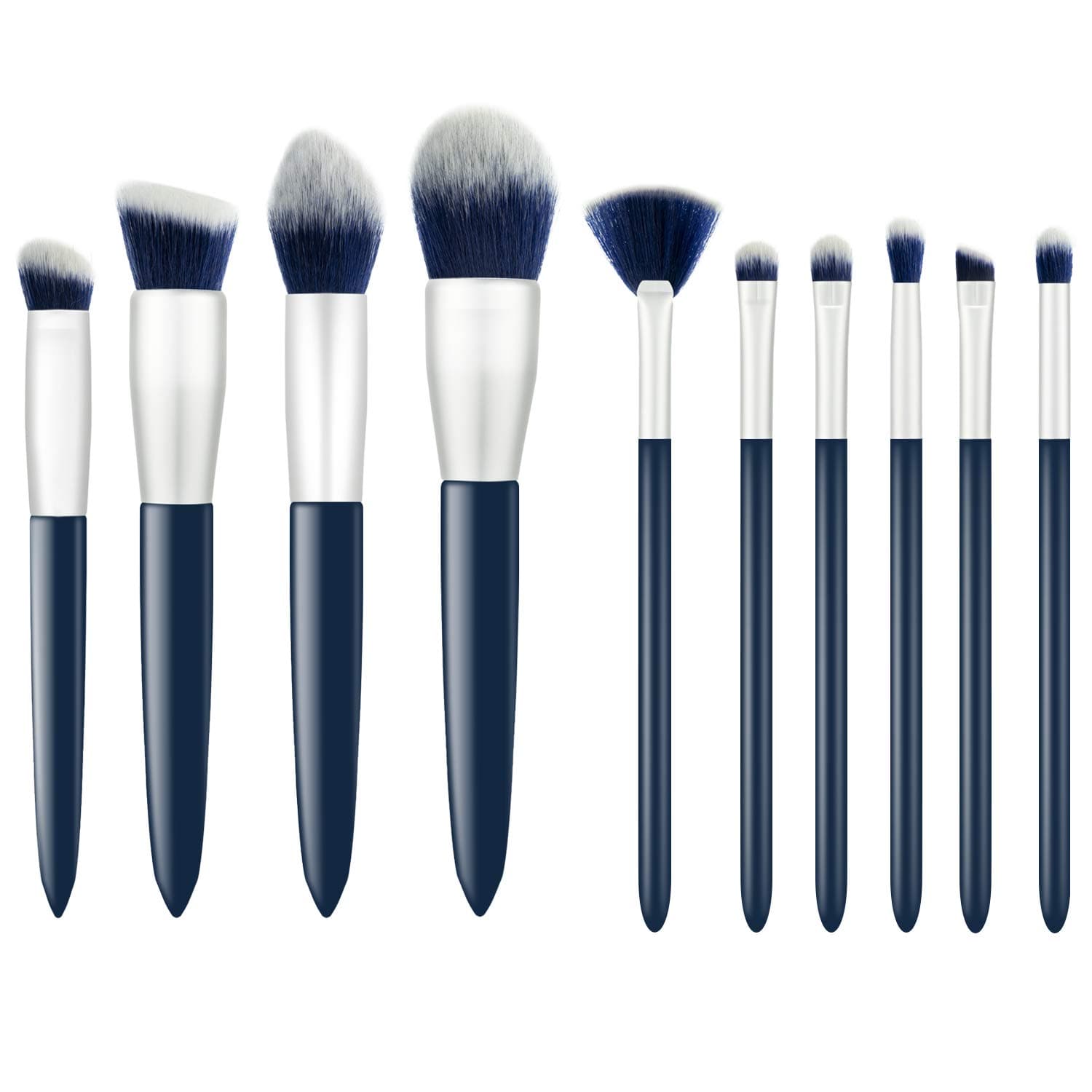 Makeup Brushes, Premium 10 Pcs Professional Synthetic Foundation Powder Contour Blending Kabuki Blush Concealer Eye Shadows Makeup Cosmetic Brush Set (Navy Blue)