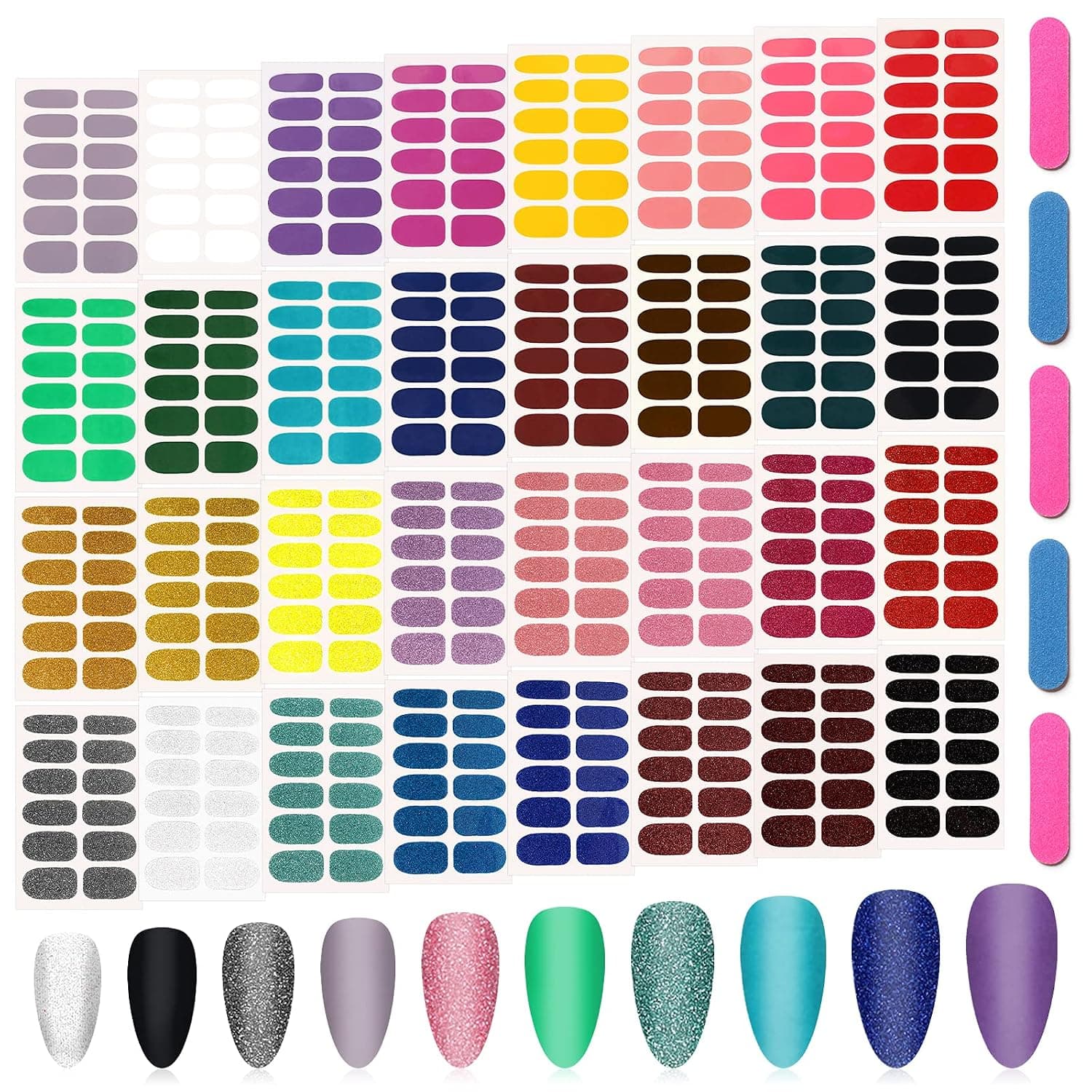 704 Piece 32 Sheets Stick on Nails Full Wraps Stickers for Women, Lorvain Glitter Solid Nail Polish Stickers Nail Art Strips 3D Self-Adhesive with Nail File for Women & Girls DIY Nail Art Decoration