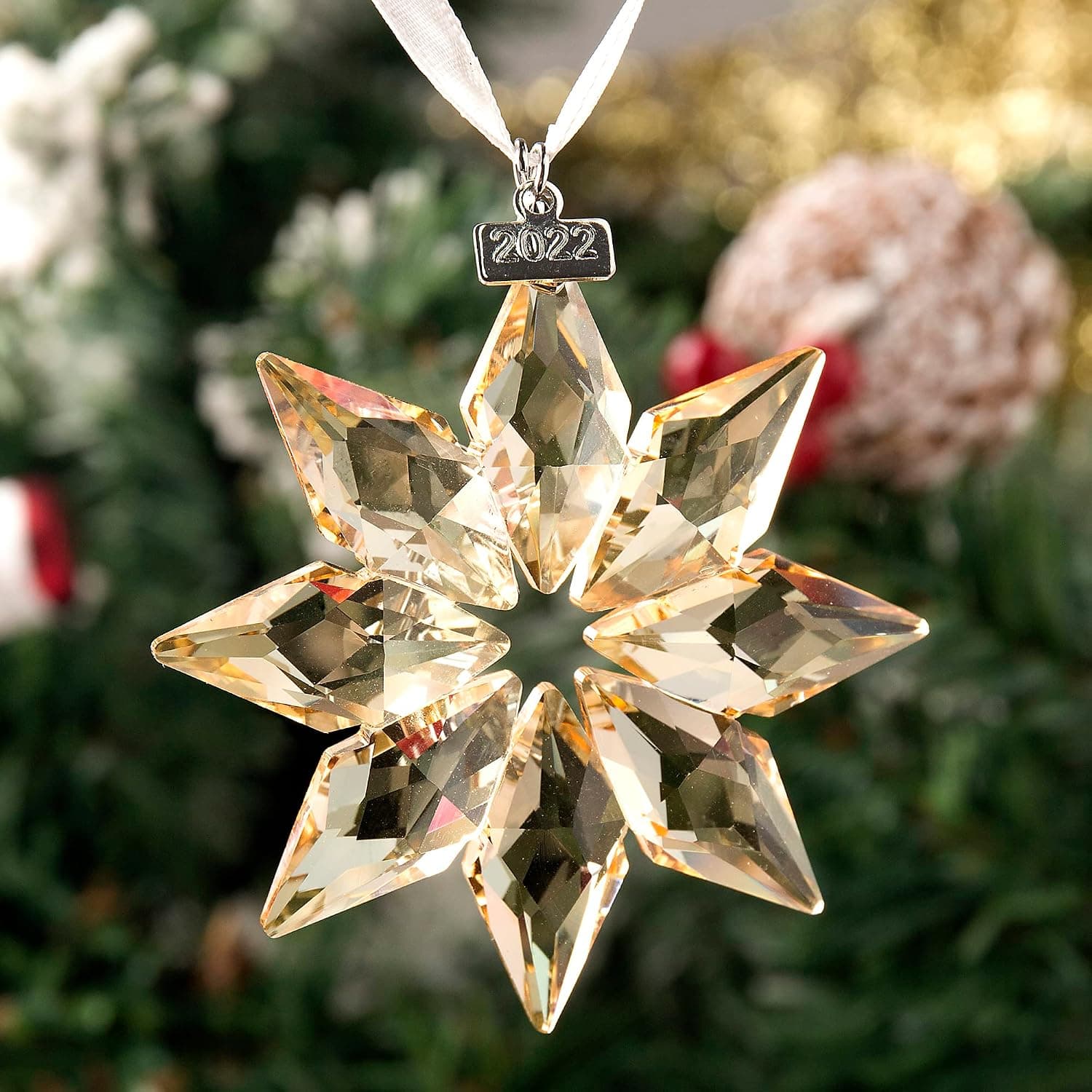 2022 Annual Snowflake Crystal Christmas Ornaments New Year Winter Star Crystal Pendant New Year Christmas Tree Decorations