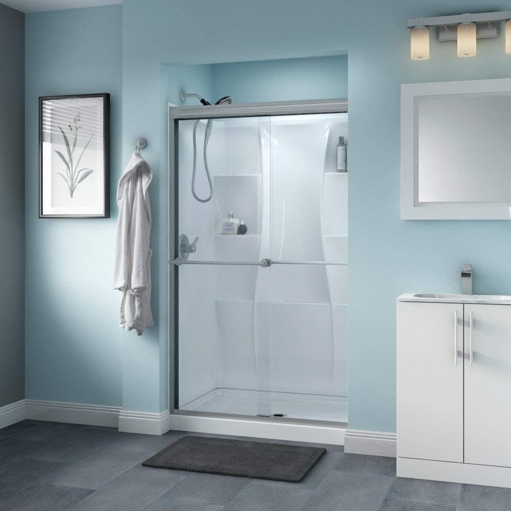 Delta Shower Doors SD3276471 Trinsic Semi-Frameless Traditional Sliding Shower Door 48in.x70in Handle, Nickel Track