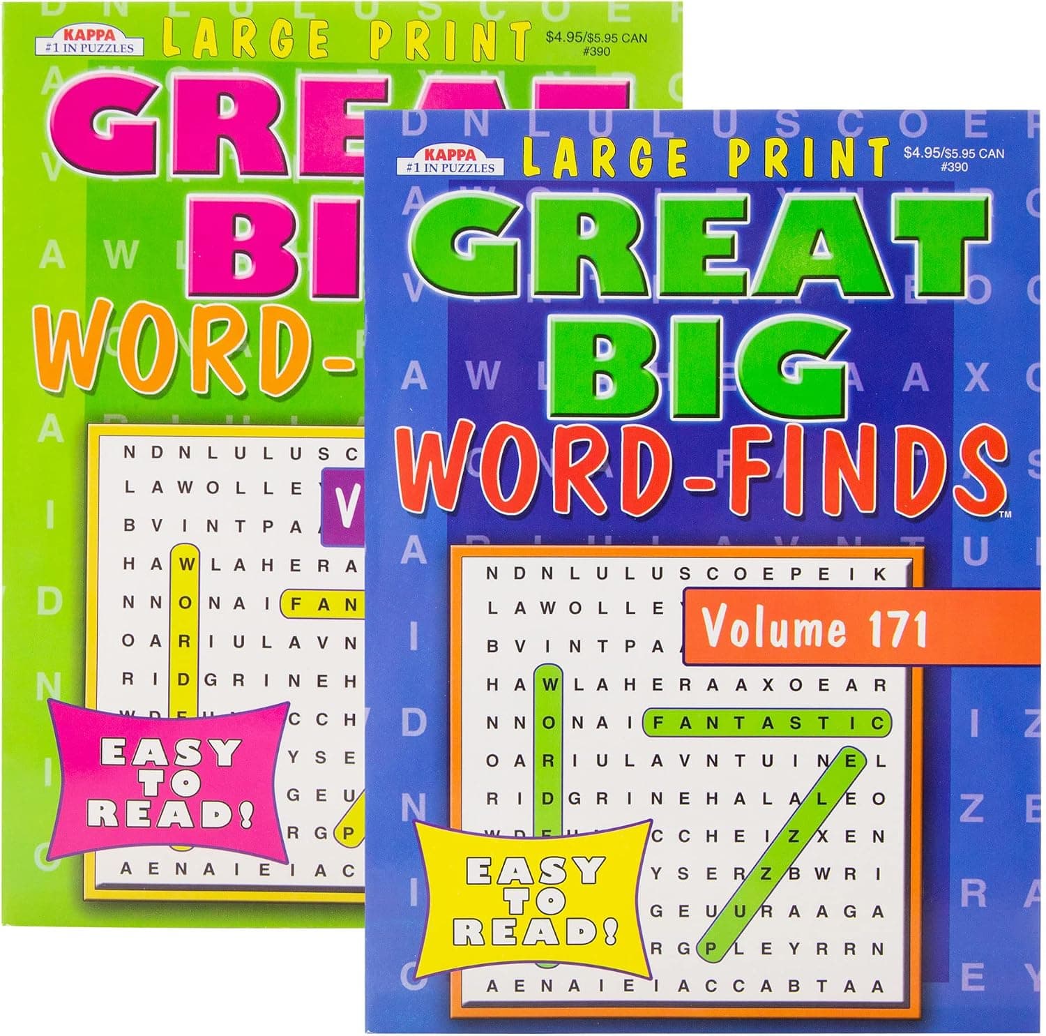 Kappa Large Print Great Big Word Finds Puzzle Book 2 Titles, Word Search Find Words Books for Adults Teens, Training Learning with Game, 2-Pack