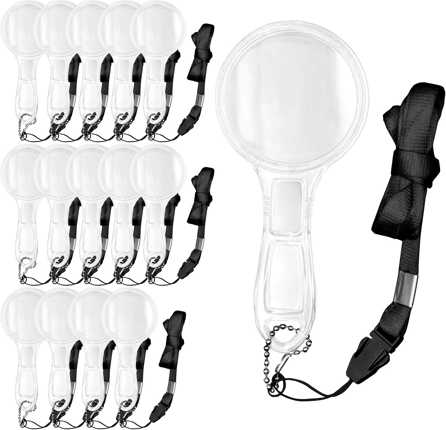 suruikei 15Pack Kids Handheld Magnifying Glasses Set, 3X and 6X Magnification Plastic Reading Magnifiers with Lanyard and Keychains for School Student Outdoor Explorer, Science Observation(15 Pack)