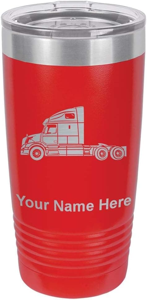 LaserGram 20oz Vacuum Insulated Tumbler Mug, Truck Cab, Personalized Engraving Included (Red)