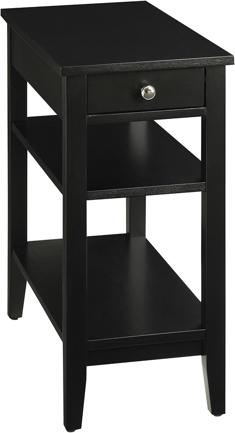 Convenience Concepts American Heritage 1 Drawer Chairside End Table with Shelves, Black