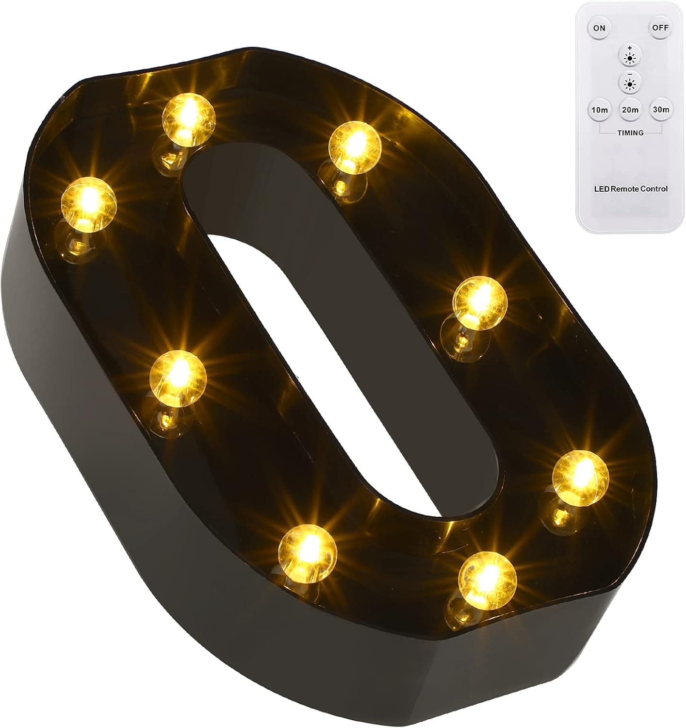 LED Letters Numbers Marquee Lights 26 Alphabet 0-9 Numbers Decorative Lamps with Wireless Remote Control for Christmas New Year Valentine Wedding Party Birthday Home Bar (Black Number 0)