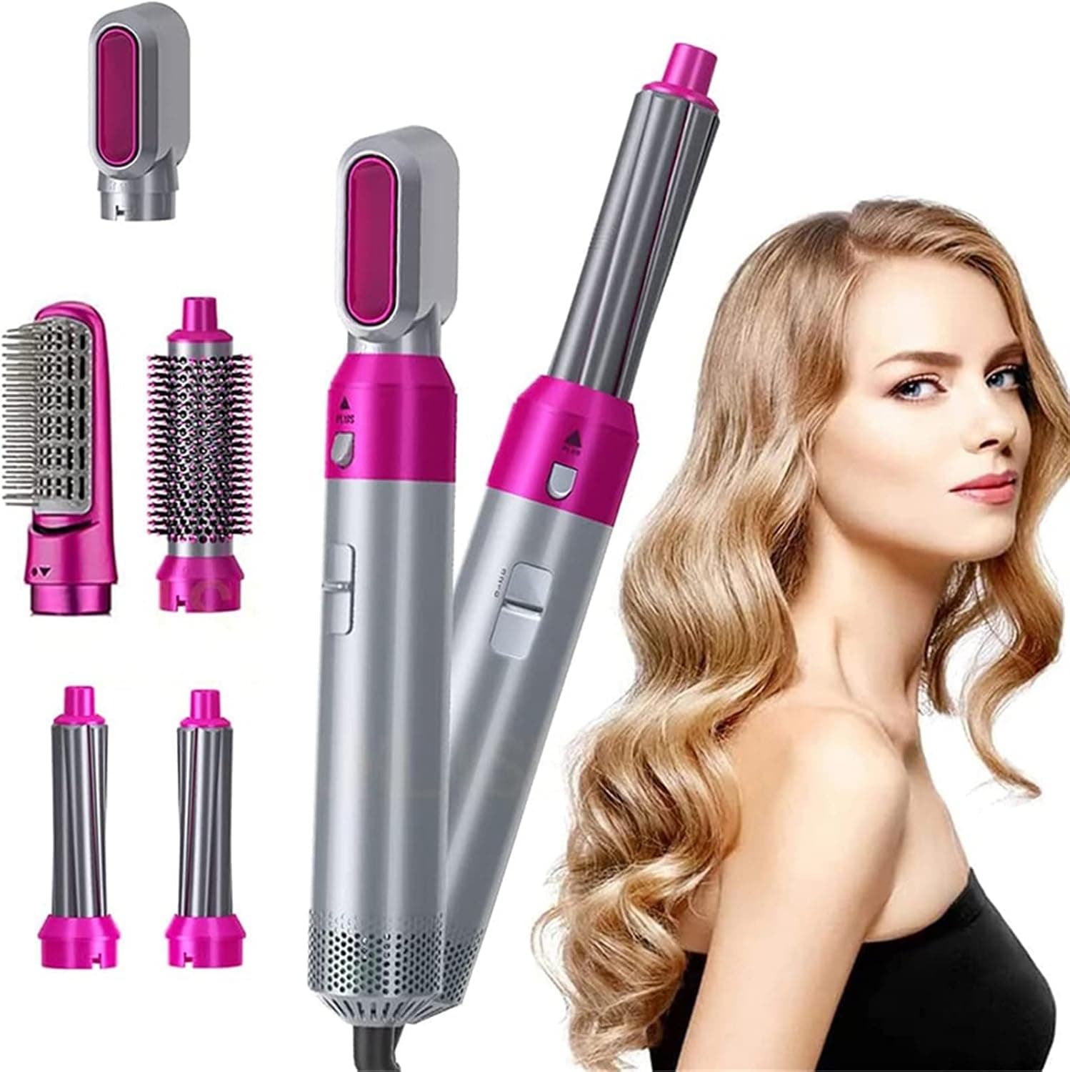 Hair Dryer Brush 5 in 1 Curler Hot Air Wrap Comb Brush Blow Air Brush Styler Negative ​Ion Straightener Volumizer Detachable Dryer (5PCS)
