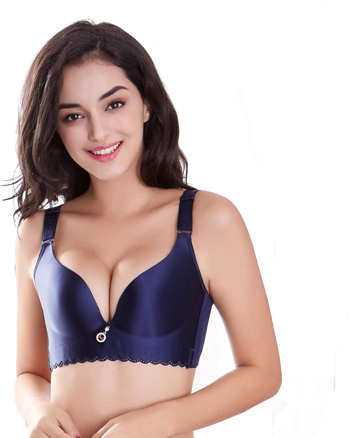 HUABAN Women Full Coverage Push Up Wireless Padded Seamless T-Shirt Bra Sapphire
