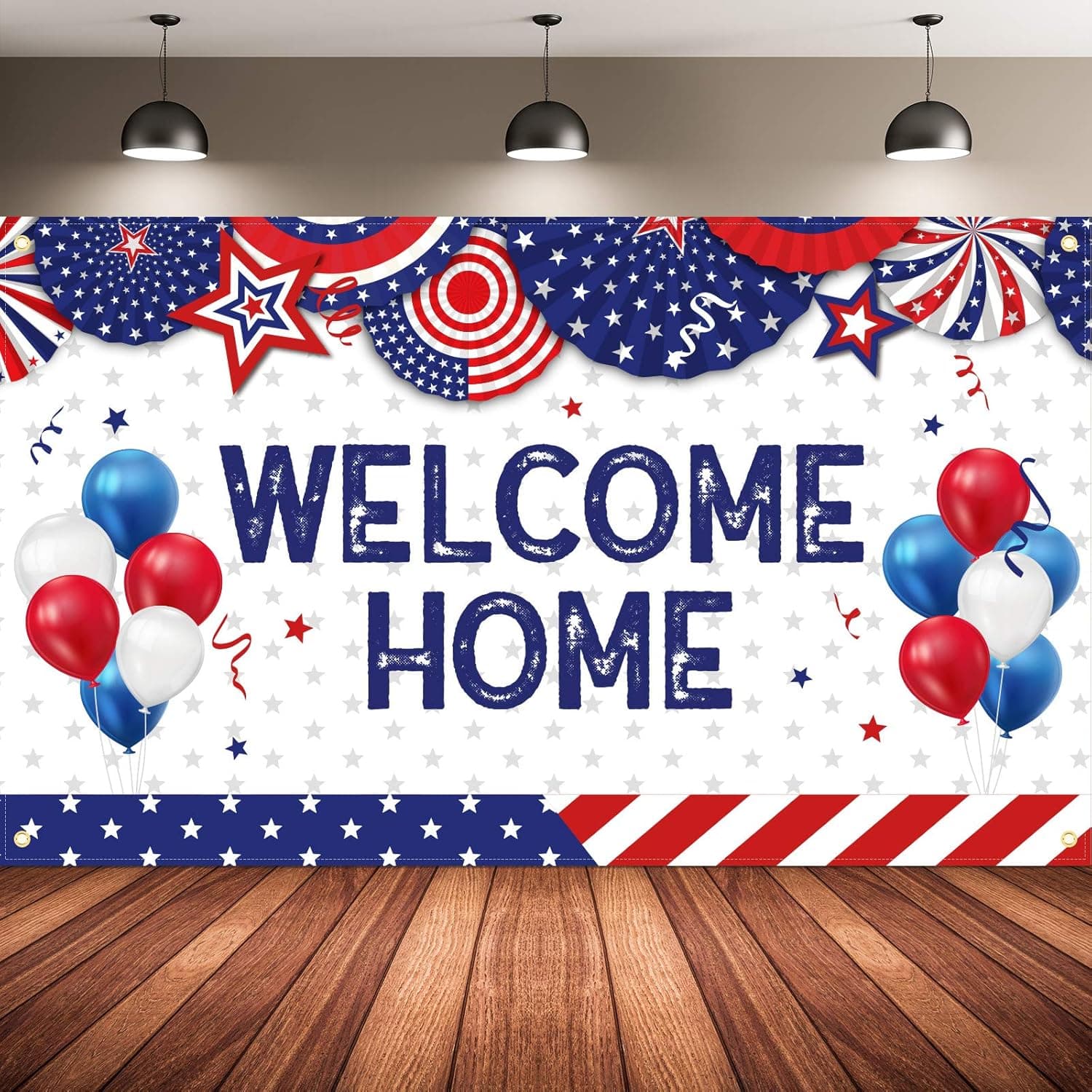 Large Welcome Banner Military Army Photography Backdrop for Patriotic Independence Day Theme Deployment Returning Back Party Decorations, 72.8 x 43.3 Inch