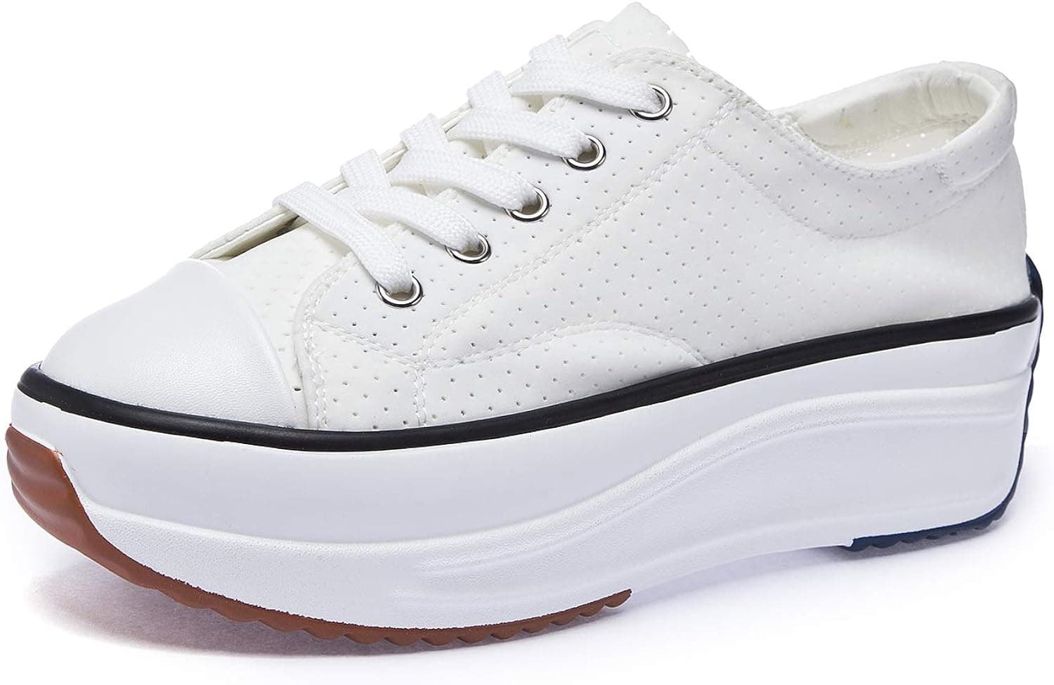 Sokaly Women's Platform Low Top Sneakers Lace Up Pump Shoes Fashion Sneakers Tennis Walking Shoes (8 B(M) US, White)