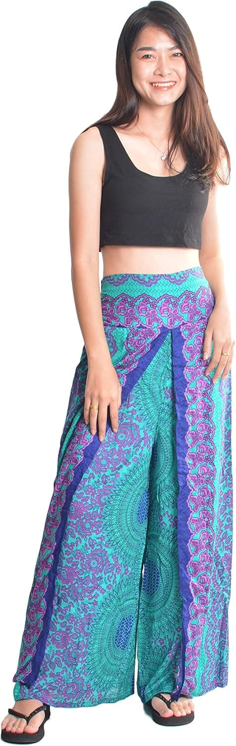 Orient Trail Womens Palazzo Slit Split Wide Leg Pants Casual Beach Boho Hippie Bohemian Pilate Flowy Wrap Plus Size 2-18