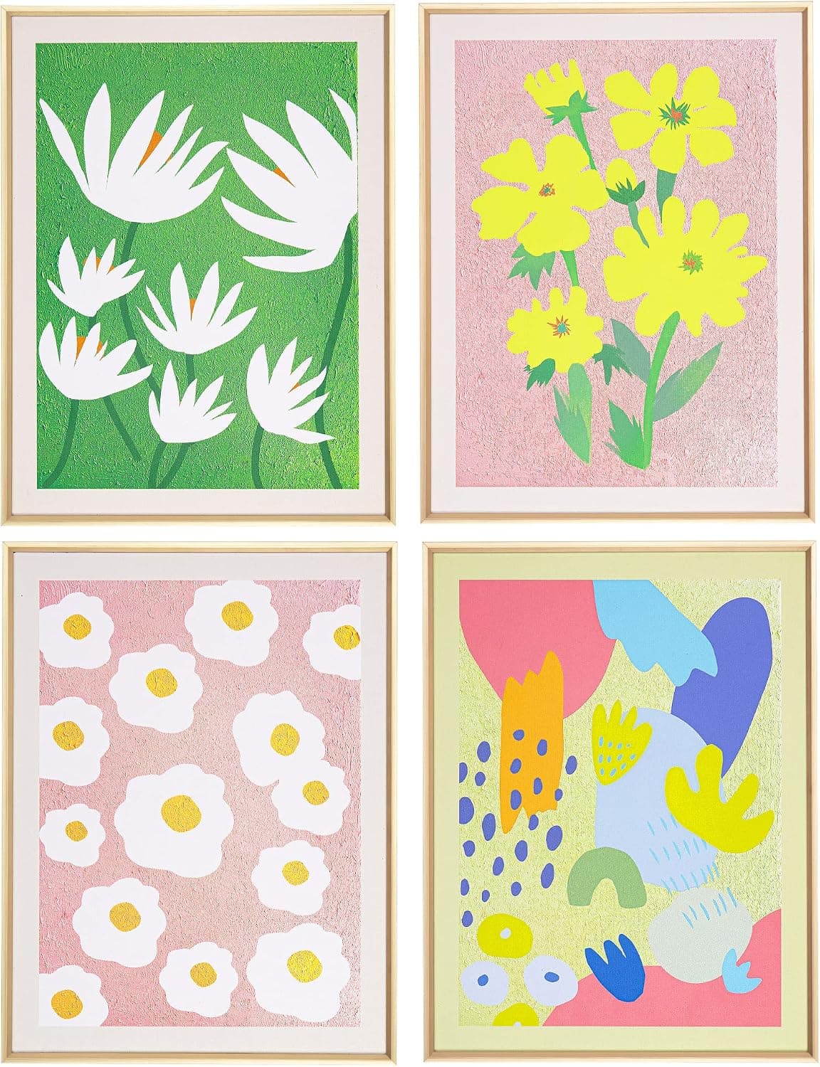 ArtbyHannah Gold Framed Floral Canvas Textured Wall Art, Flower Market Framed Poster, Henri Matisse Wall Art Prints for Wall Decor, Set of 4 12x16 inch